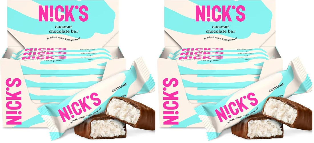 NICKS Keto Riegel Coconut, Schokolade Kokos Snacks, 175 Kalorien, 2 Net carbs, ohne Zuckerzusatz, Glutenfrei, Low carb Süssigkeiten (15x40g)