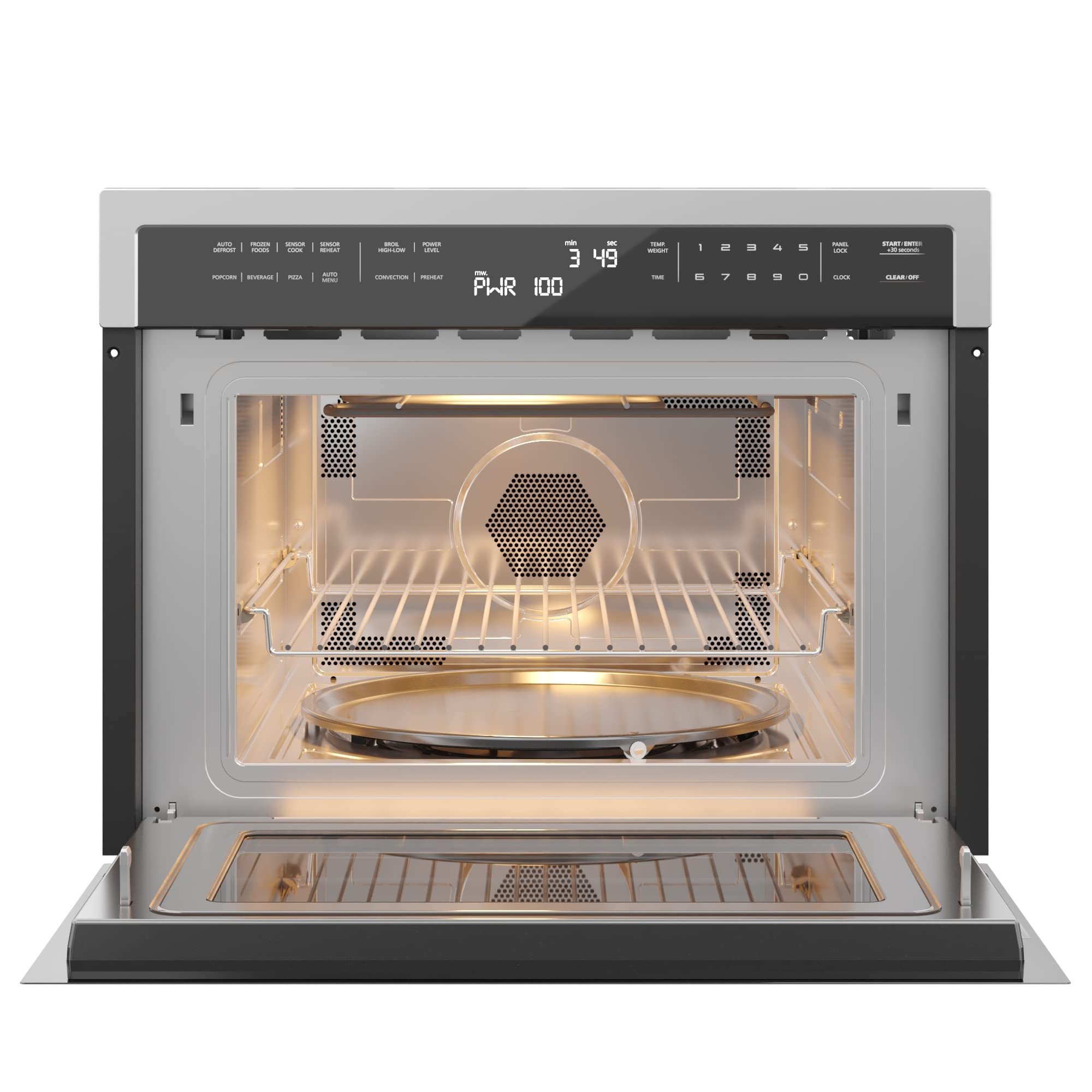 KoolMore Reserve Built-in Microwave Convection Oven with Air Fry, 3-in-1 Combo, Sensor Cook, Soft-Close Door, Stainless Steel, 24 in. / 1.6 cu. ft. with NEMA 5-20P Plug in Black