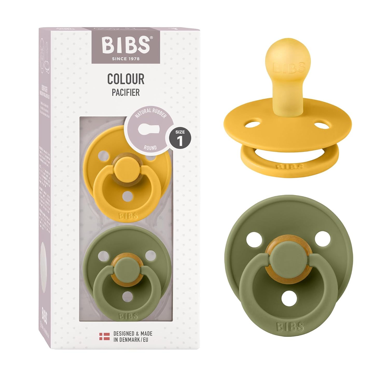 BIBS Colour Schnuller 2er-Pack, BPA-frei, Kirschform Nippel. Naturkautschuk/Latex, Hergestellt in Dänemark. Größe 1 | 0+ Monate | 2-Pack, Ivory/Sage
