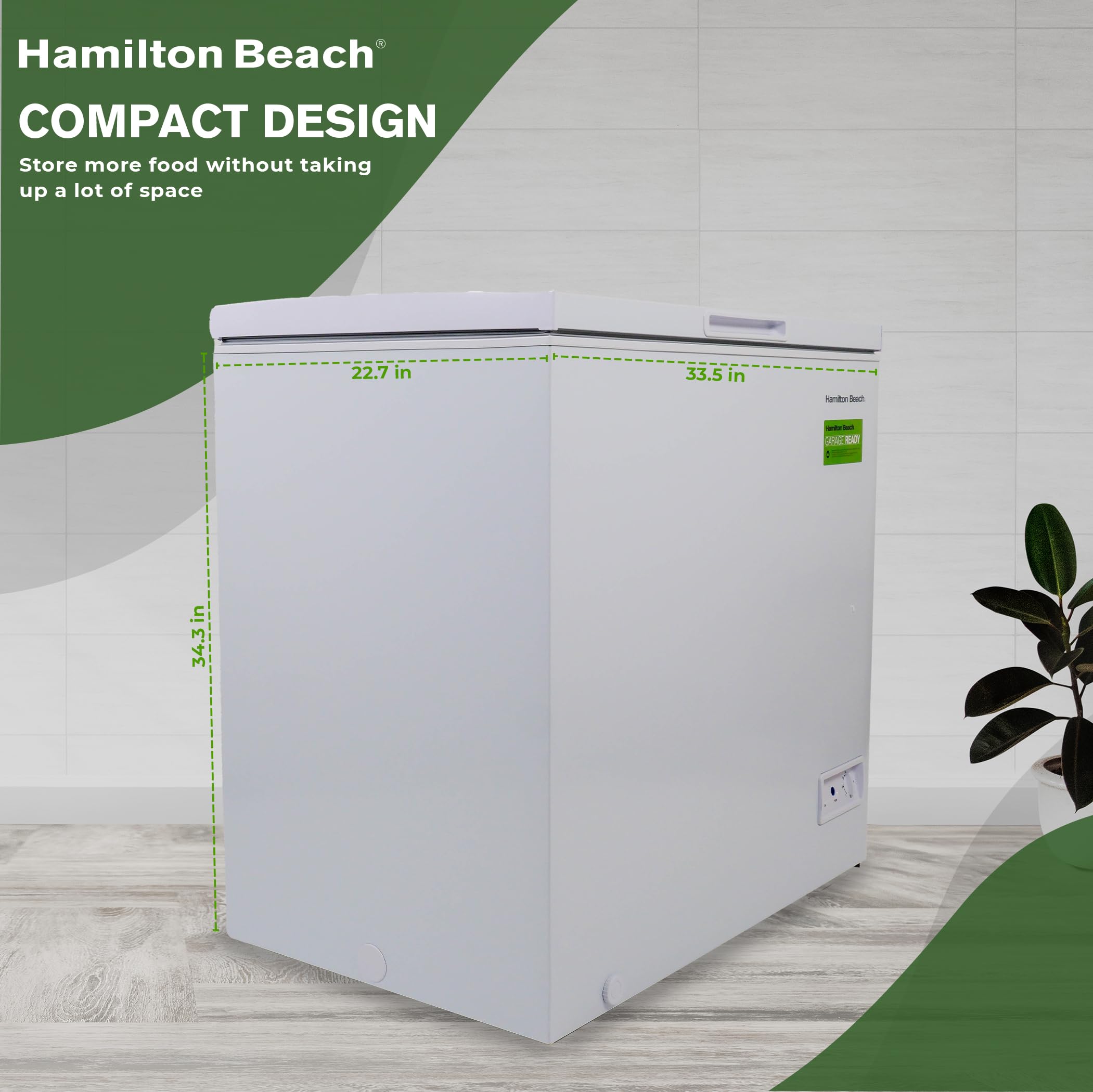 Hamilton Beach HBFRF2129 21 cu ft Double Door LID Garage-Ready Chest Freezer-White, Vinyl-Coated Baskets, Space-Saving Flat Back, Stay-Open, Front-Access Drain, for Storage, Hunting, Large Family