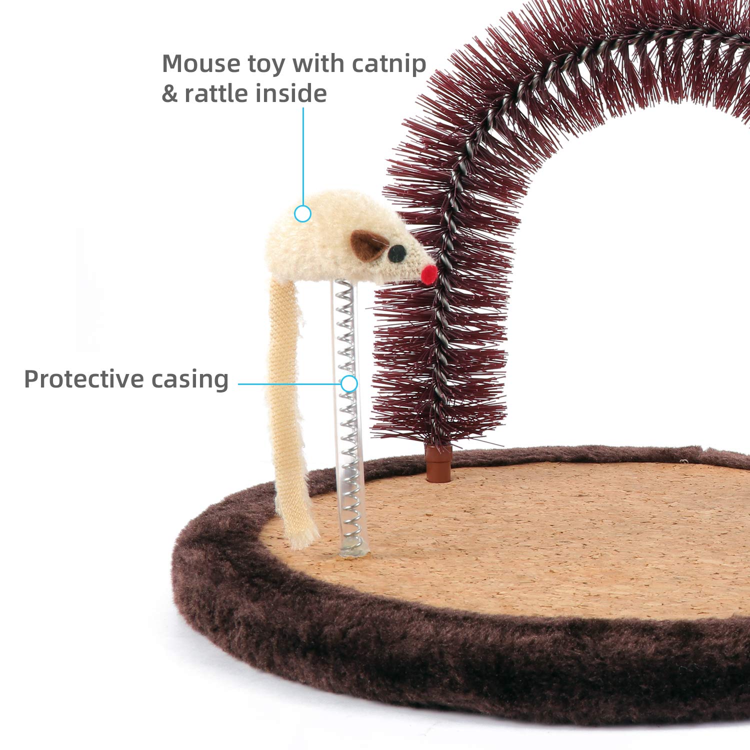 Happi N Pets Kratzpfosten, Große Selbstpflegegerät, Katzen-Selbstmassagegerät, Katzenhaarbürste für die Pflege mit robuster Katzenkratzpad und Katzenminze, interaktive Maus-Spielzeug für Kätzchen