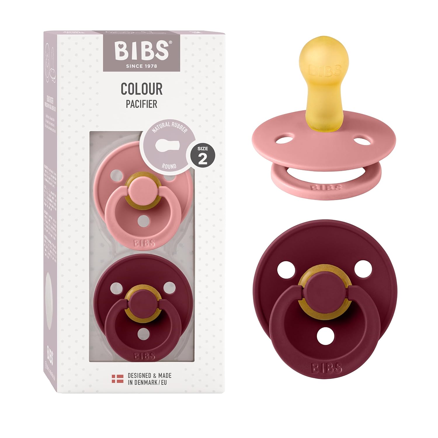 BIBS Colour Schnuller 2er-Pack, BPA-frei, Kirschform Nippel. Naturkautschuk/Latex, Hergestellt in Dänemark. Größe 1 | 0+ Monate | 2-Pack, Ivory/Sage