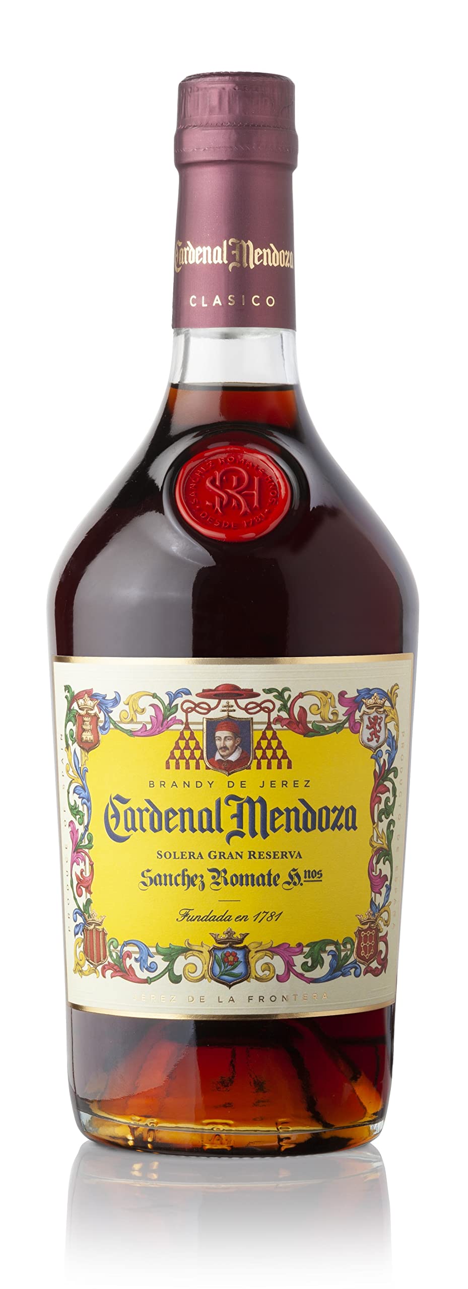 Cardenal Mendoza Clásico Solera Gran Reserva, Brandy de Jerez (1x0,7l) 40% vol - In edler Geschenkverpackung mit Brandyglas - 15 Jahre im Solera-System gereift, ausgewogener Geschmack, angenehm süß