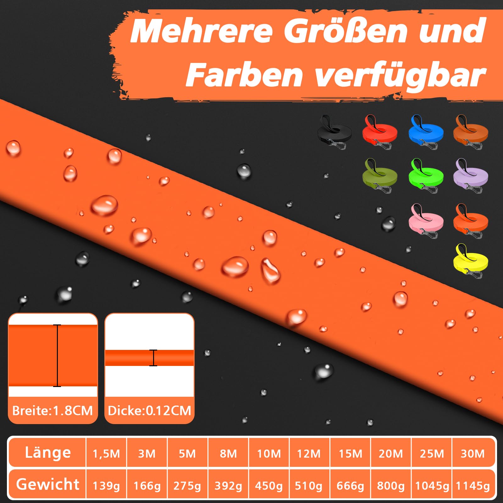 X XBEN Wasserdicht Schleppleine für Hunde,3M 5M 10M 15M 20M 30M Gummierte Schleppleine mit Abschließbarer Karabine,Wasserfest Hundeleine Laufleine für Große bis Kleine Hunde,Robuste Trainingsleine