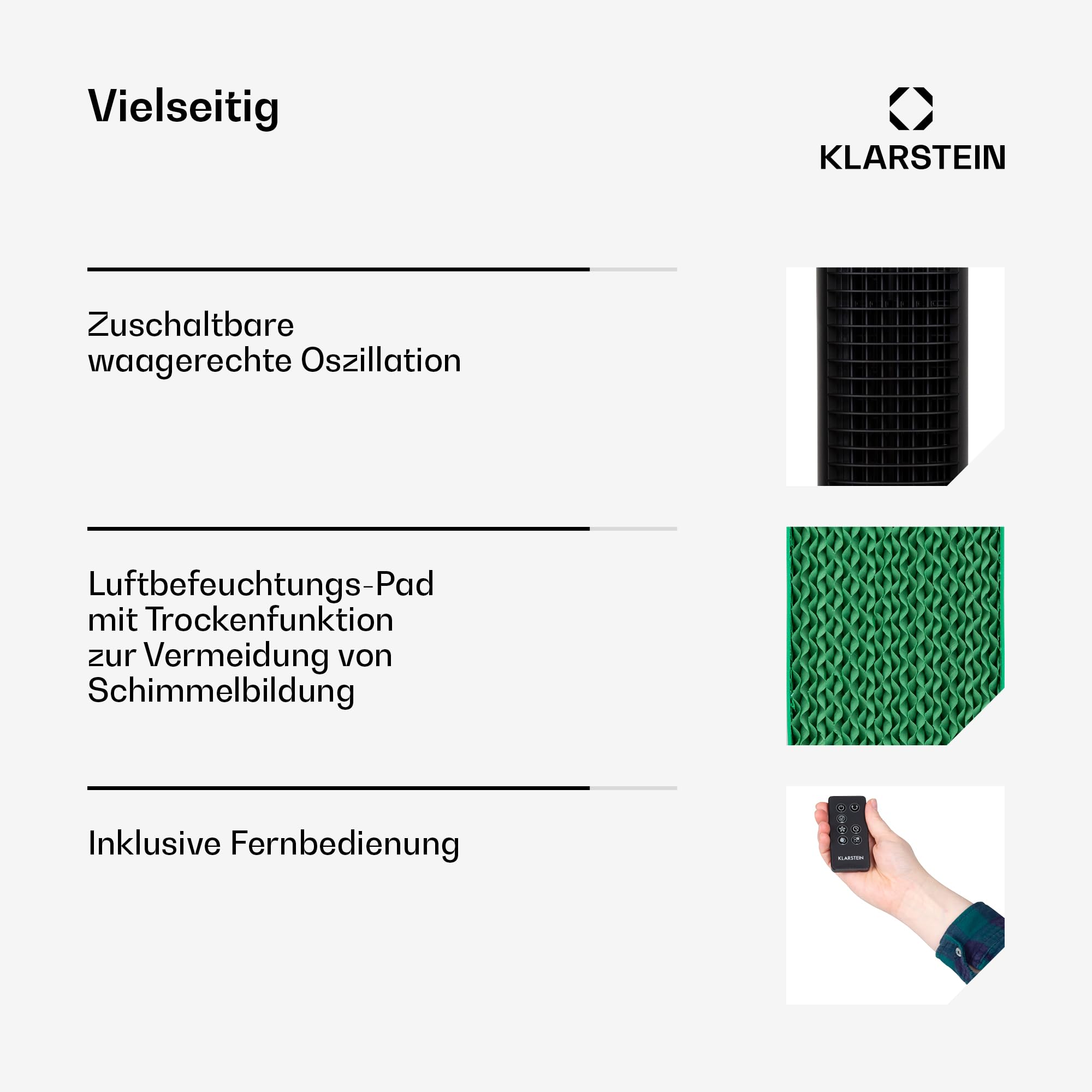 Klarstein Luftkühler mit Wasserkühlung, 5-in-1 Verdunstungskühler, Luftbefeuchter, Ventilator & Luftreiniger, Mobile Klimageräte Luftkühler mit App-Steuerung, 80W Air Cooler, 462m³/h Luftstrom