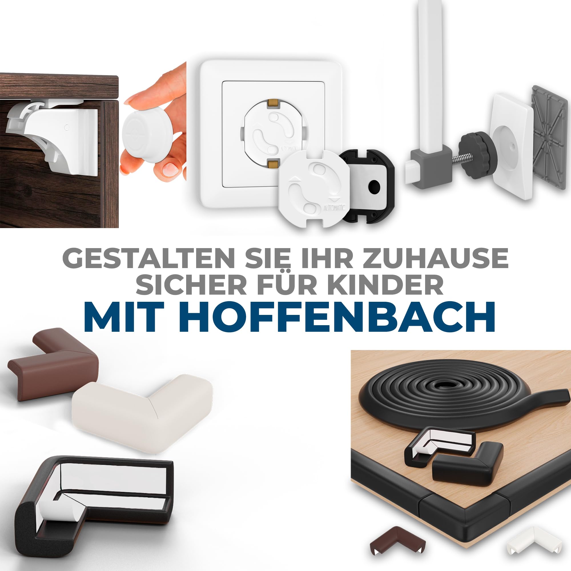 Hoffenbach Magnetische Kindersicherung 12 Schlösser + 3 Schlüssel – Schranksicherung & Schubladensicherung ohne Bohren – Unsichtbarer Magnetverschluss – Weiß
