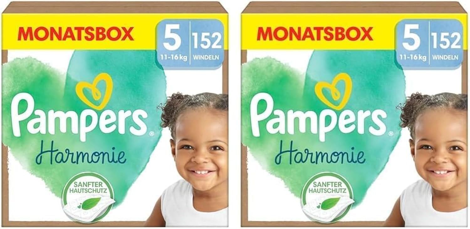 Pampers Harmonie Windeln Größe 5, 152 Windeln, 11kg-16kg, sanfter Hautschutz mit 100Prozent Pampers Schutz