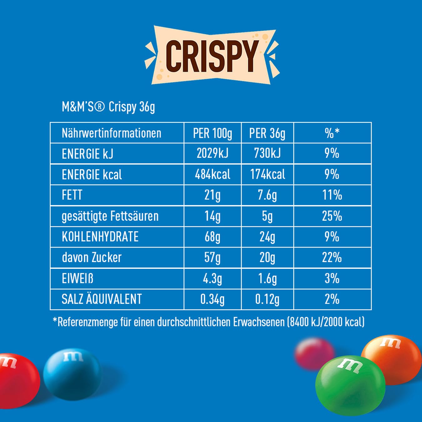 M&M's Crispy, Schokoladen Großpackung, 24 x 36g, Knusprige Schokolinsen als Süßigkeiten, Schokoladen Geschenk (816g)
