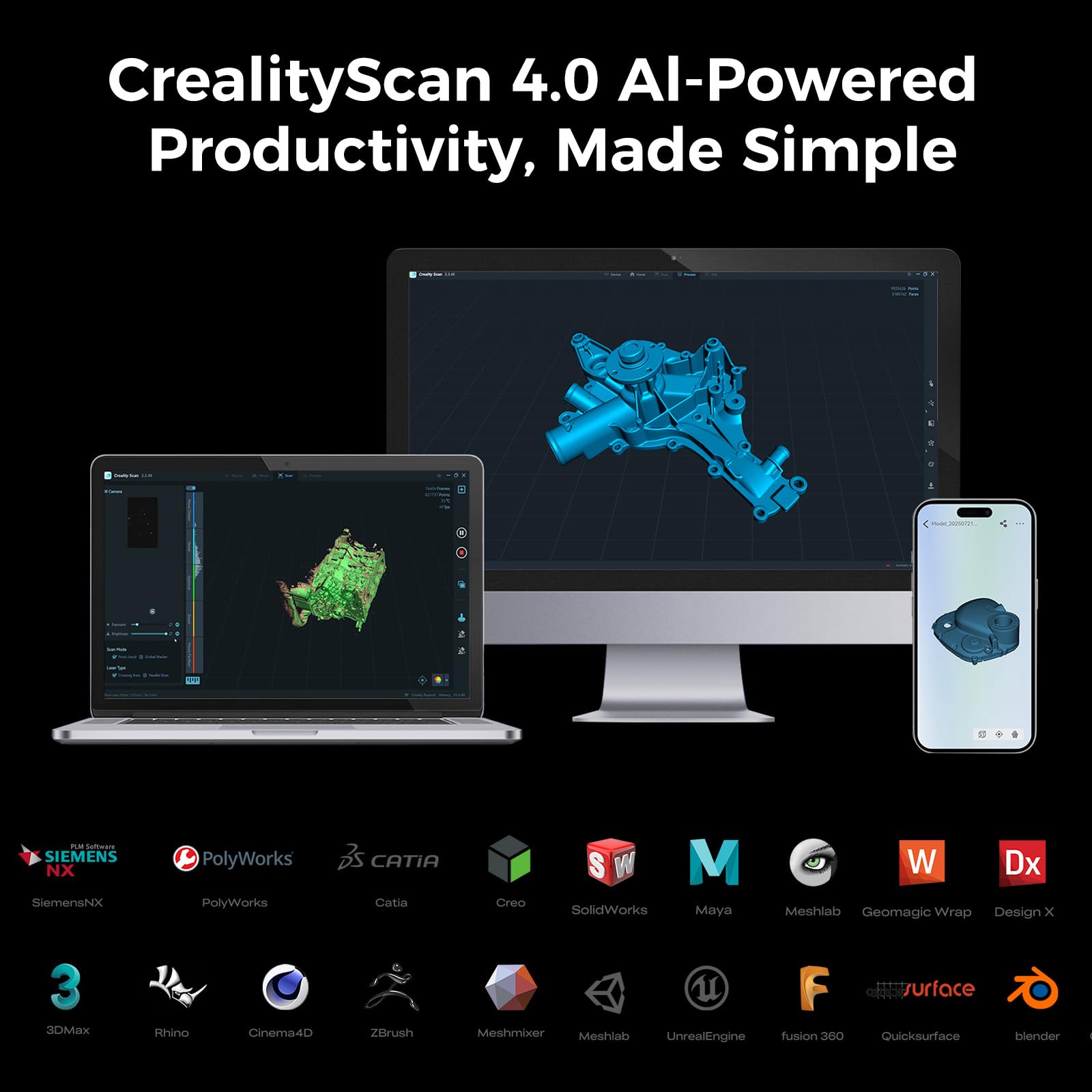 Creality Sermoon S1 3D Scanner, High-Precision 0.02mm Metrology-Grade 3D Scanner for 3D Printing with Blue/IR Laser, Exclusive Single-line Deep Hole scanning Technology, Wireless Support