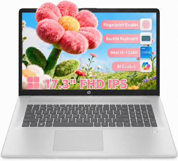 HP 17.3 Laptop FHD Intel i5 1334U 8GB RAM 256GB SSD Backlit KB Fingerprint | Laptop for Business & students, 17.3" FHD Anti-Glare Display, Wi-Fi 6 Connectivity, Lifetime Windows 11 Home & Copilot AI