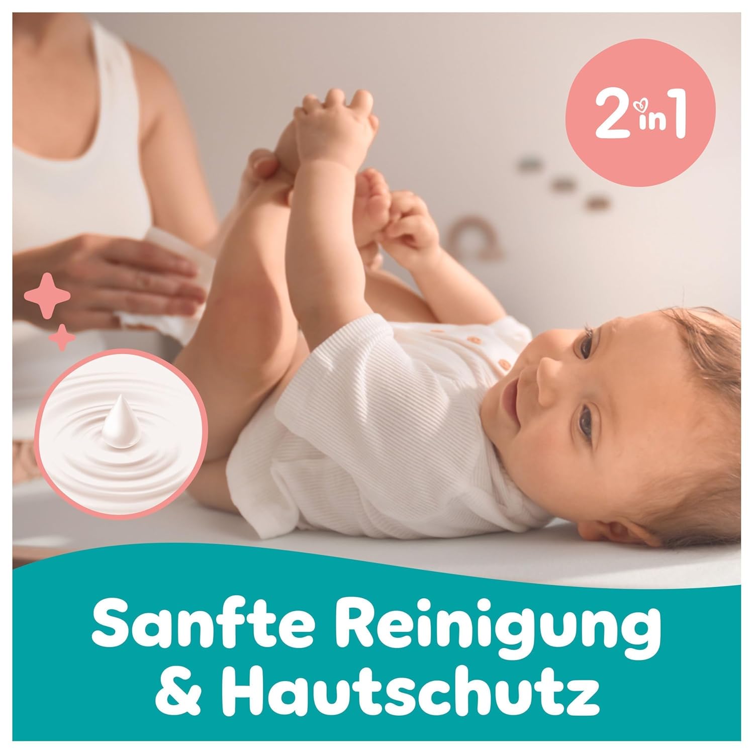 Pampers Sensitive Baby-Feuchttücher, 15 Packungen mit 80 Feuchttüchern,1200 Baby-Feuchttücher, 2-in-1 sanfte Reinigung & Hautschutz