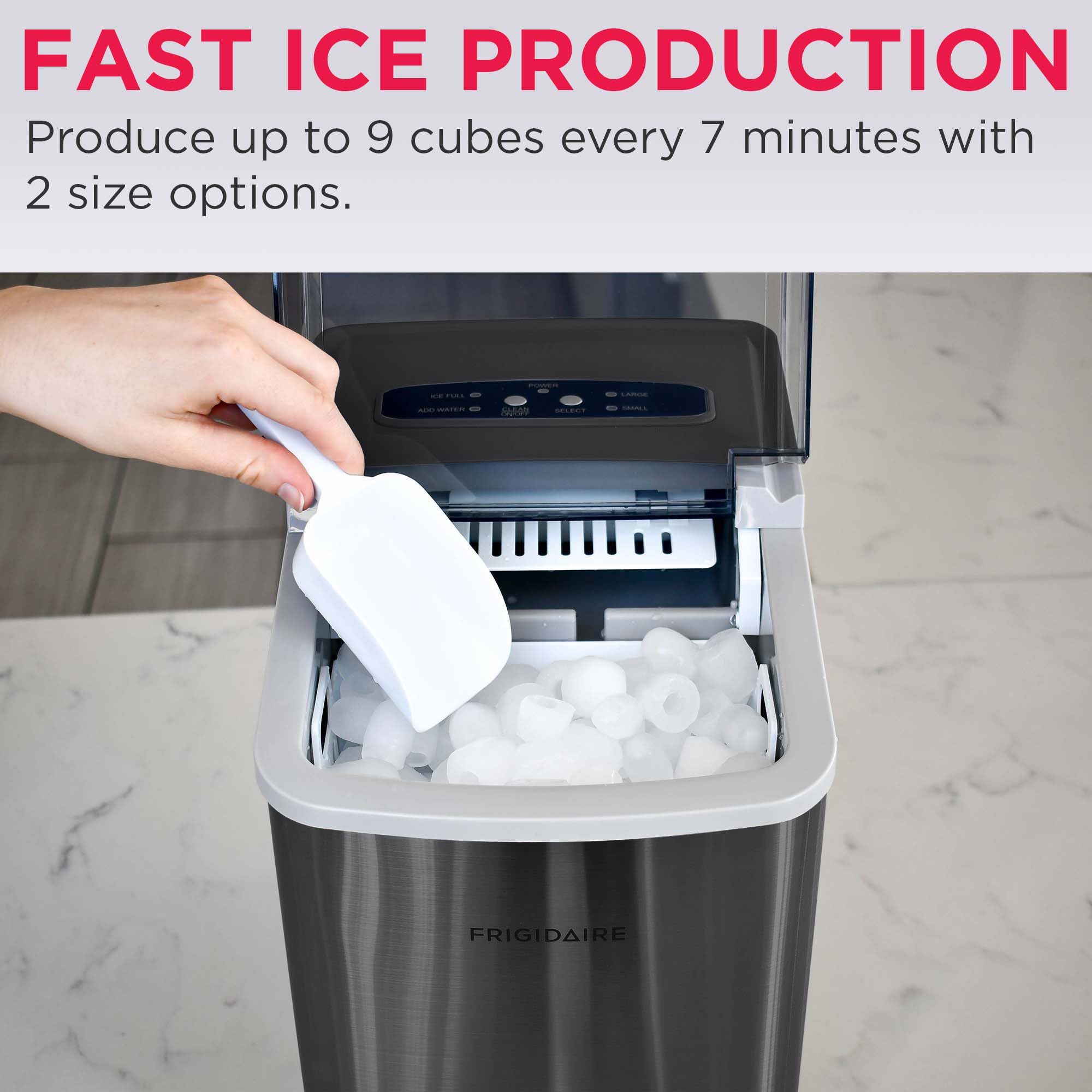 Frigidaire 26 Lbs per Day Portable Compact Maker, Ice Making Machine, Stainless, Medium