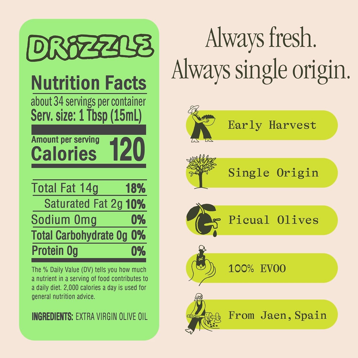 Graza Drizzle Extra Virgin Olive Oil, Finishing Oil - High Polyphenol Early Harvest EVOO Finishing Oil in a Squeeze Bottle - Single Origin Olive Oils from Spain - 16.9 Fl Oz (500ml)