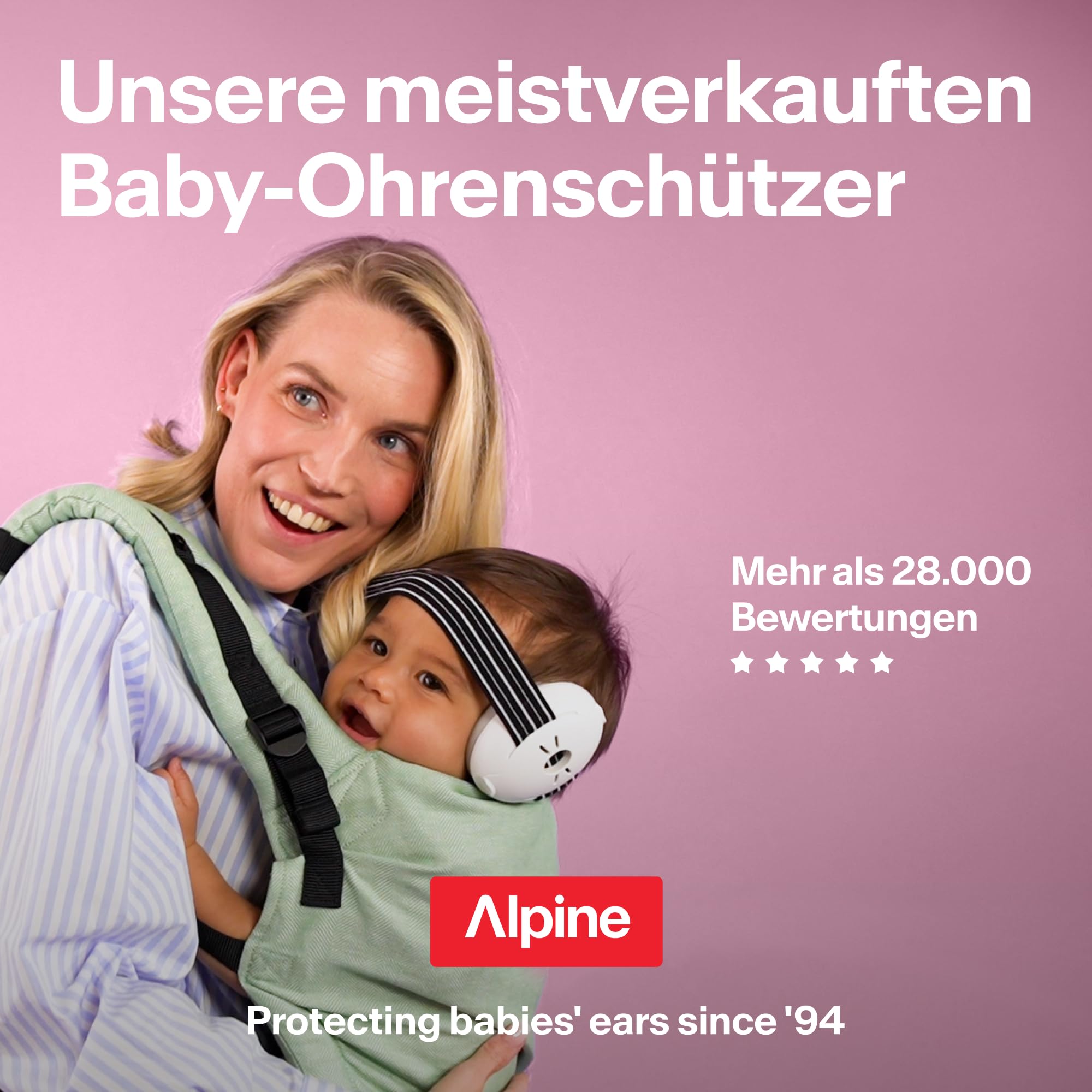 Alpine Muffy Baby Classic - Gehörschutz für Babys - Verstellbares ANTI-SLIP-Kopfband bis 48 Monate - In Deutschland auf Sicherheit getestet - Lärmschutz Kopfhörer verhindert Gehörschäden, Schwarz