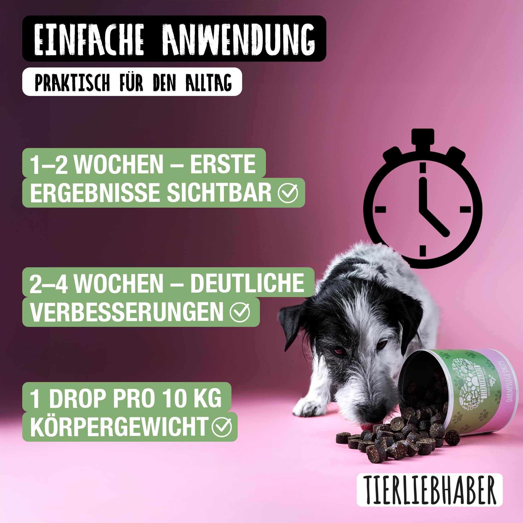 TIERLIEBHABER – Gras- & Kotfresser Drops bei Sodbrennen Hund mit Ulmenrinde für Hunde – Tierärztlich entwickelt – Hund Sodbrennen Drops angereichert mit Moor und Fenchel – 350 g mit ca. 160 Drops