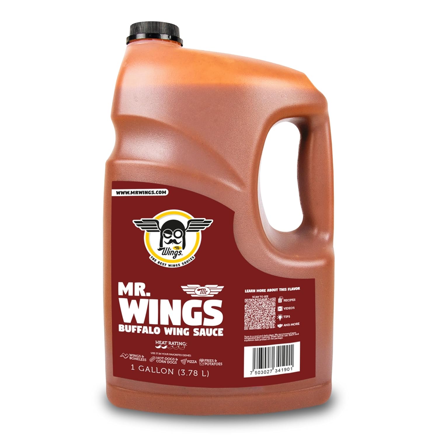 Mr. Wings Sweet Mango Mild Sauce 1 Gallon (128 Fl Oz). Sweet and spicy delight, perfect for boneless chicken, fries, drinks, and your favorite snacks. Large bulk sauce.