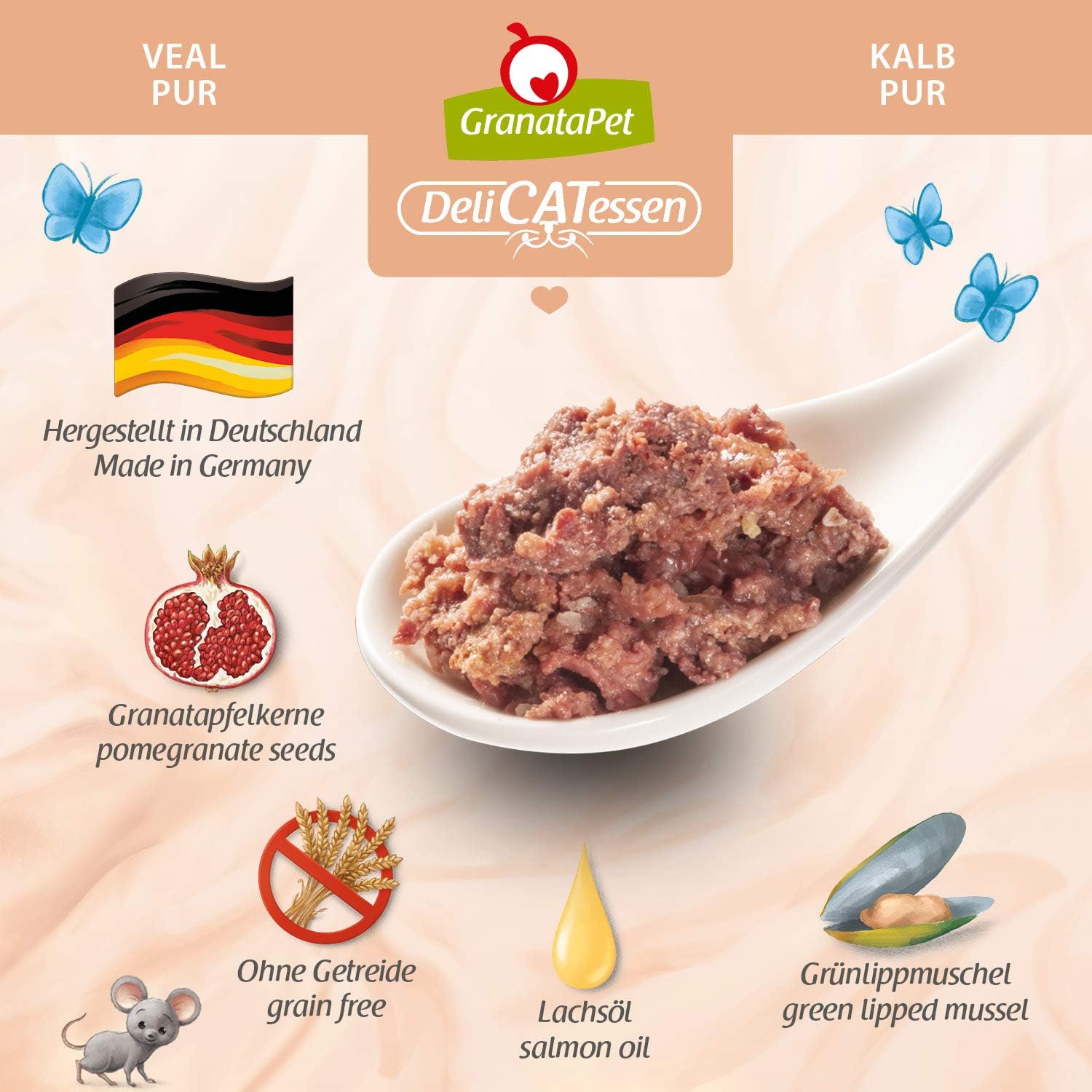 GranataPet DeliCatessen Huhn PUR, Nassfutter für Katzen, Futter ohne Getreide & ohne Zuckerzusätze, Katzenfutter mit hohem Fleischanteil & hochwertigen Ölen, 6 x 400 g