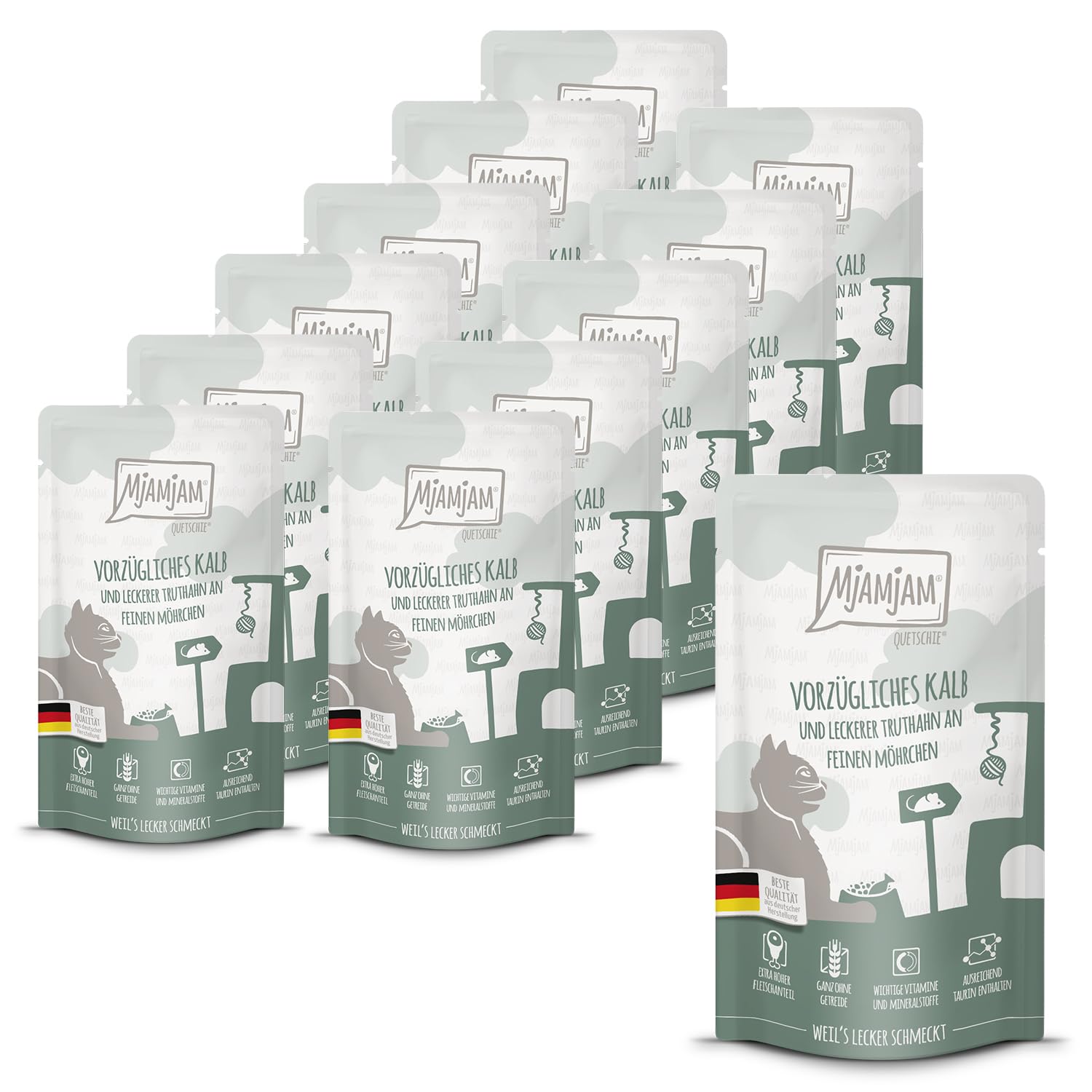 MjAMjAM - Premium Nassfutter für Katzen - saftiges Huhn an leckeren Möhrchen, 6er Pack (6 x 400 g), getreidefrei mit extra viel Fleisch