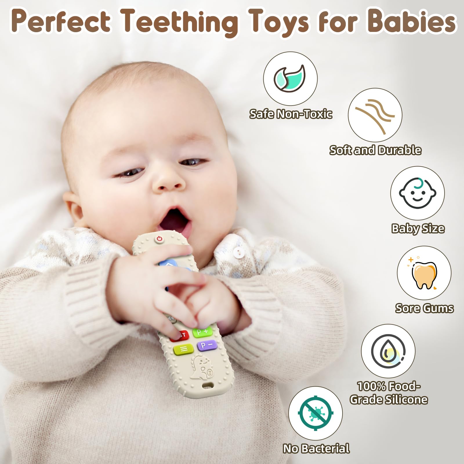 Zahnen Beißringe Spielzeug für Babys 3-6-12 Monate Geschenke, Fernbedienung Baby Zahnungshilfe für 7 8 9 Monate Kleinkind Autismus, Lebensmittelqualität Silikon Badespielzeug, Schwarz