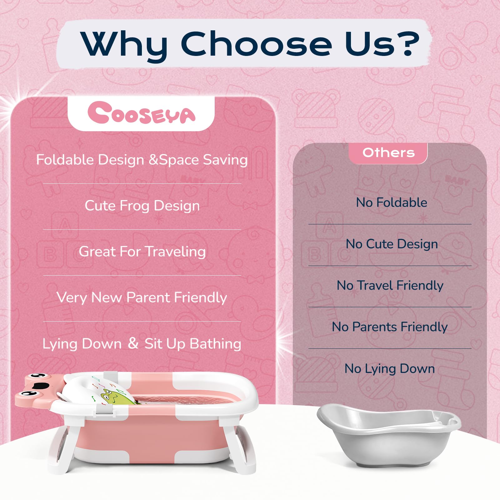 COOSEYA Baby Badewanne für 0-18 Monate, Faltbare Babywanne mit Babybadewanne Stützkissen, Portable Baby Bathtub als Wesentliche Artikel für Neugeborene und Kleinkind, Dinosaurier - Design (Grau)