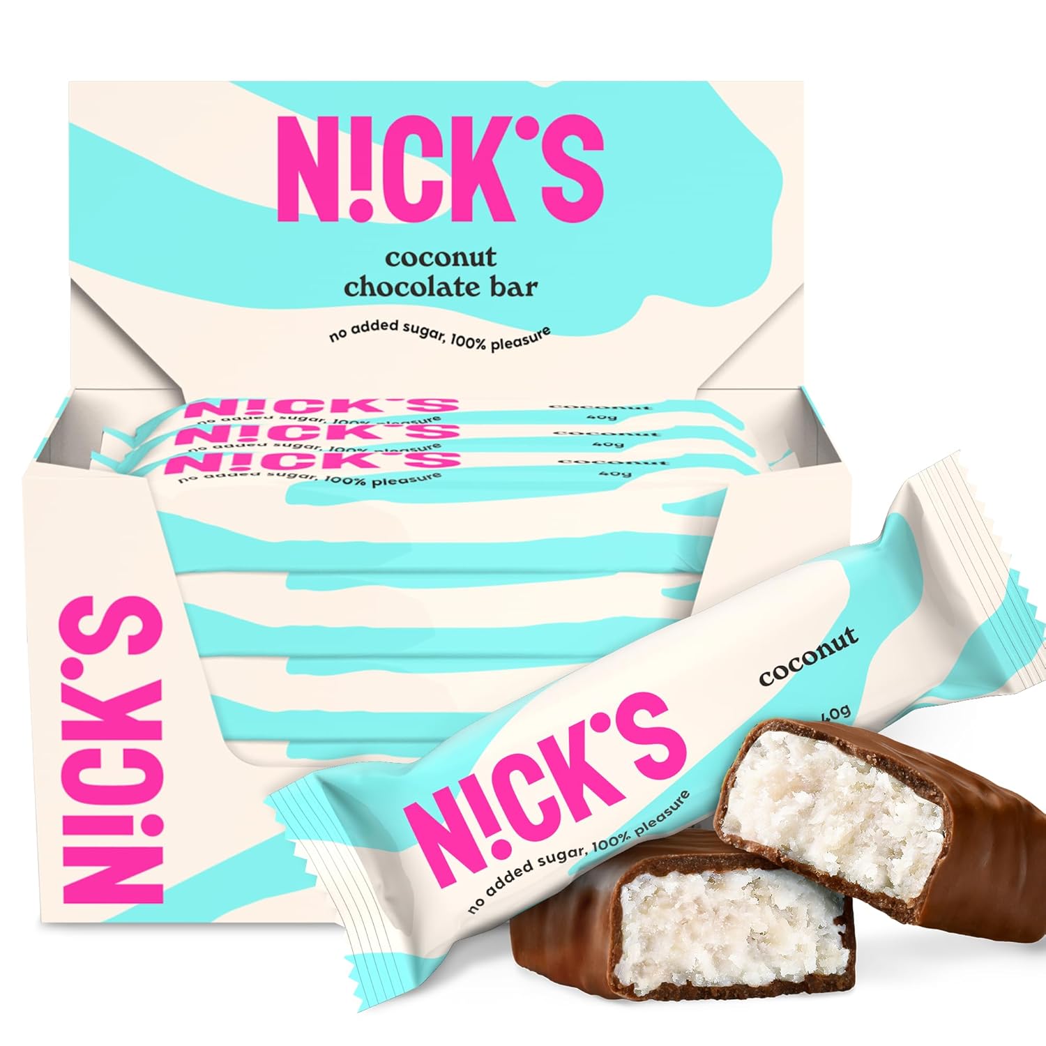NICKS Keto Riegel Coconut, Schokolade Kokos Snacks, 175 Kalorien, 2 Net carbs, ohne Zuckerzusatz, Glutenfrei, Low carb Süssigkeiten (15x40g)