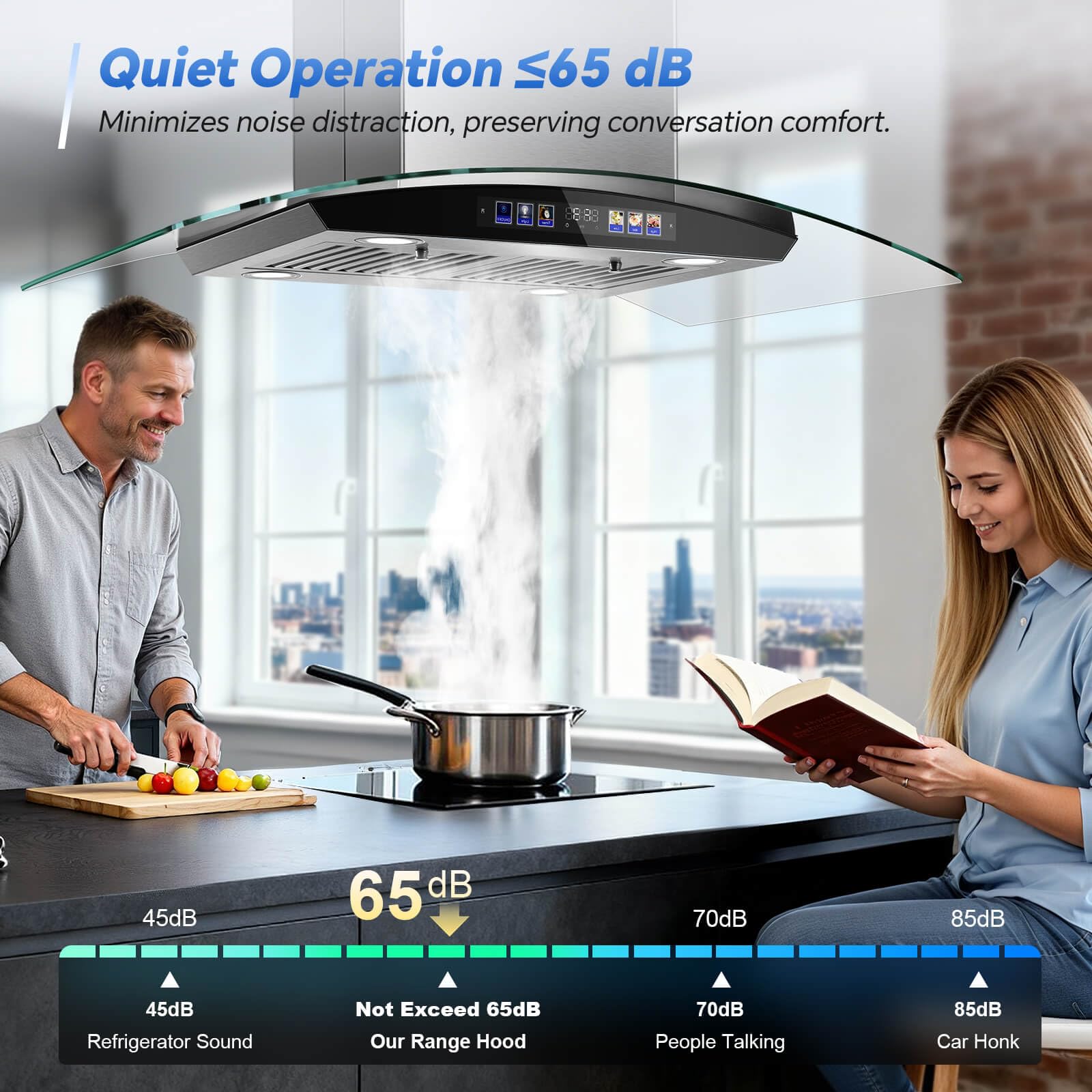 JOEAONZ Island Range Hood 30 Inch 700 CFM Gesture & Touch Control Ceiling Mount Stainless Steel Kitchen Vent Hood, Kitchen Exhaust Hood, Ducted/Ductless Convertible 3-speed Ventilation Fan Switchable
