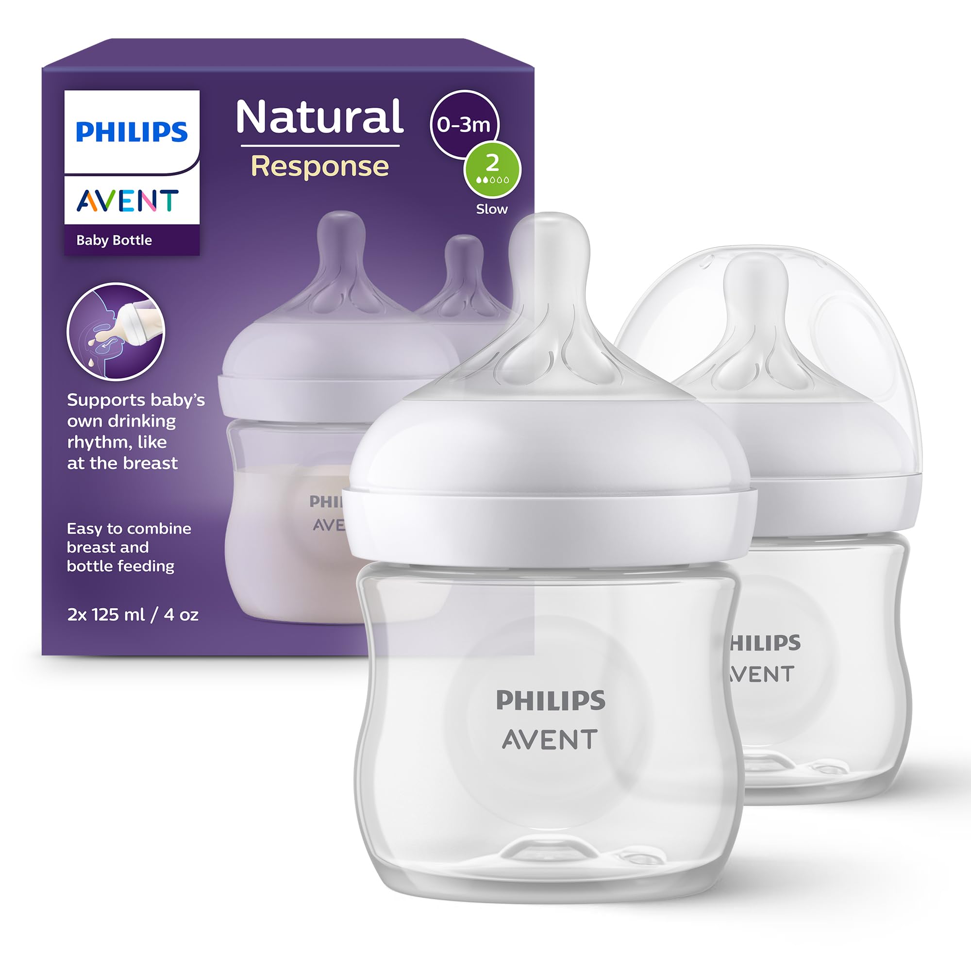 Philips Avent Natural Response Babyflasche mit 260 ml mit Saugern für mittleren Nahrungsfluss (Durchflussrate 3), 3er-Pack, SCY903/03