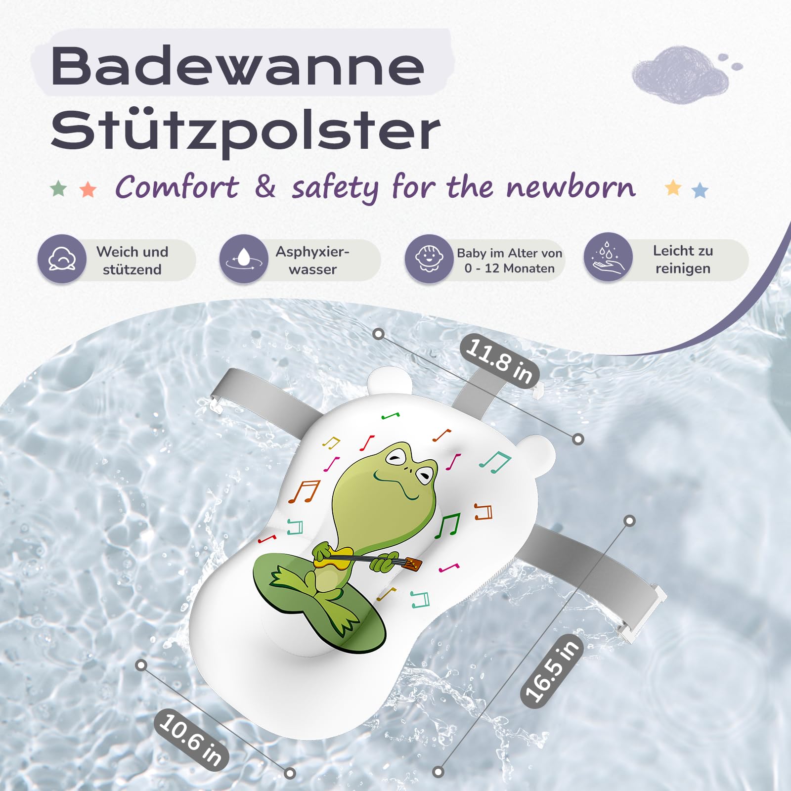 COOSEYA Baby Badewanne für 0-18 Monate, Faltbare Babywanne mit Babybadewanne Stützkissen, Portable Baby Bathtub als Wesentliche Artikel für Neugeborene und Kleinkind, Dinosaurier - Design (Grau)