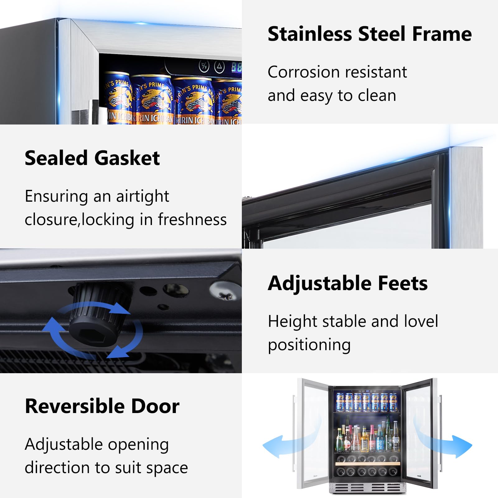 Kalamera 24 inch Wine Cooler, 37 Bottle - Dual Zone Built-in or Freestanding Fridge with Stainless Steel Reversible Glass Door, for Home, Kitchen or Office