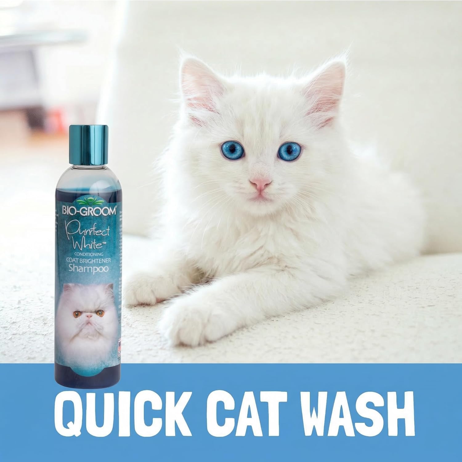 Bio-Groom - Katzenshampoo - Für weiße und helle Fellfarben - Aufheller - Gegen Trockenheit und Verfilzungen - Auf Kokosnussölbasis - 236 ml