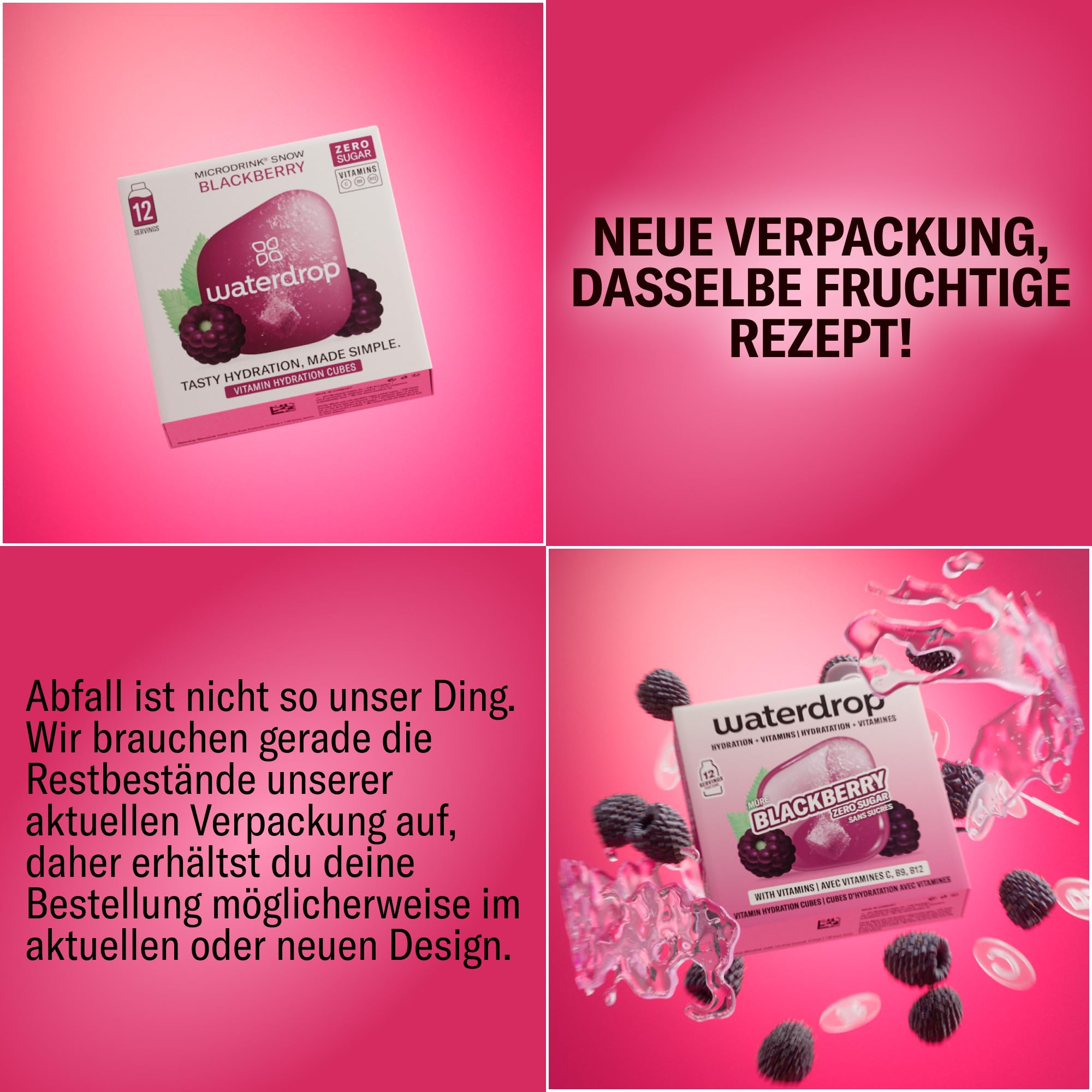 waterdrop® Beeren & Früchte Set – 48 Waterdrop Würfel in 4 verschiedenen Sorten – Zuckerfreier Durstlöscher & Alternative zu Getränkesirup und Geschmackspulver – Flavour Drops im Wasser auflösen