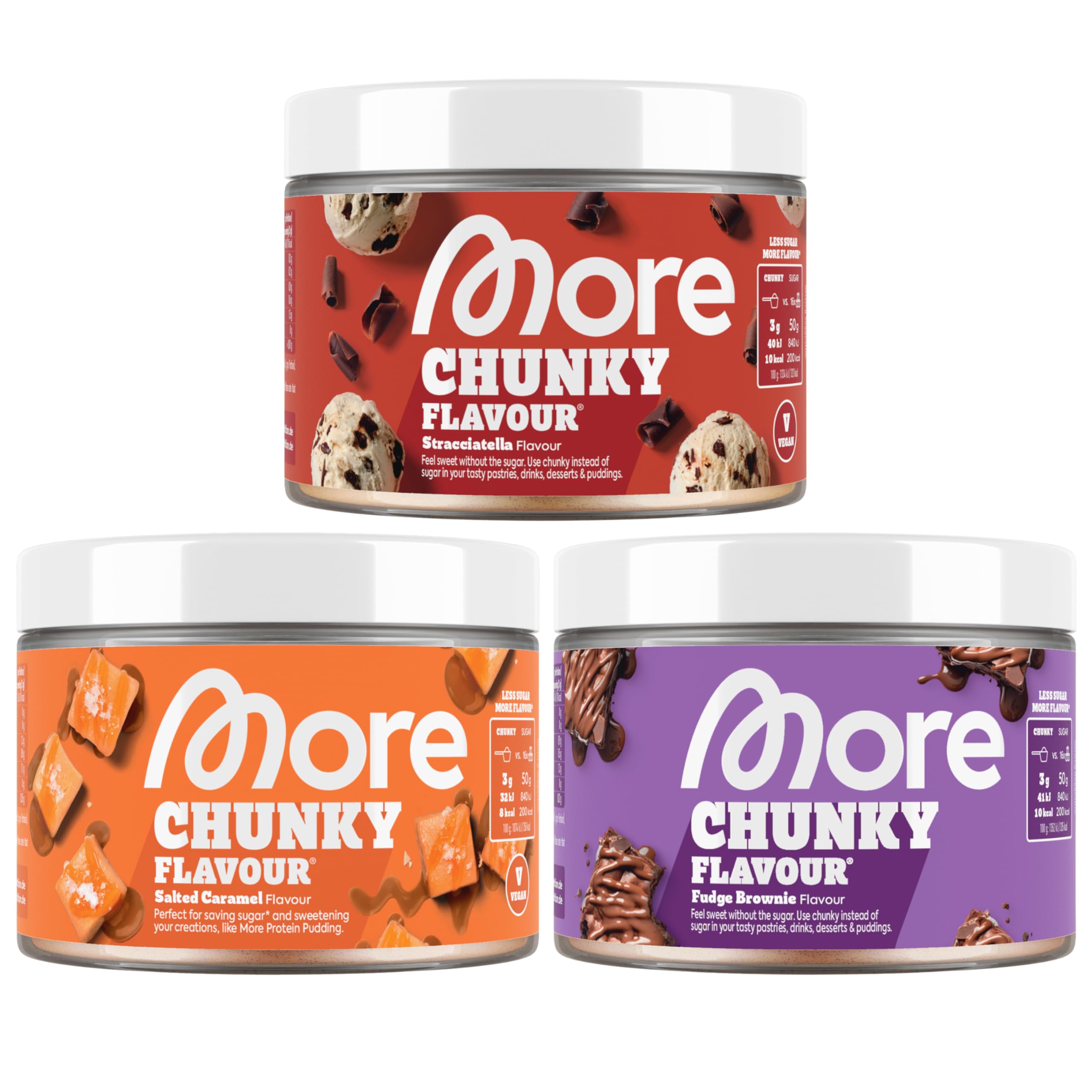 MORE Chunky Flavour, Vanilla Perfection, 150 g, vegan, Geschmackspulver zum Süßen, ohne viel Zucker und Kalorien, mit Inulin und Laktase - made in Germany