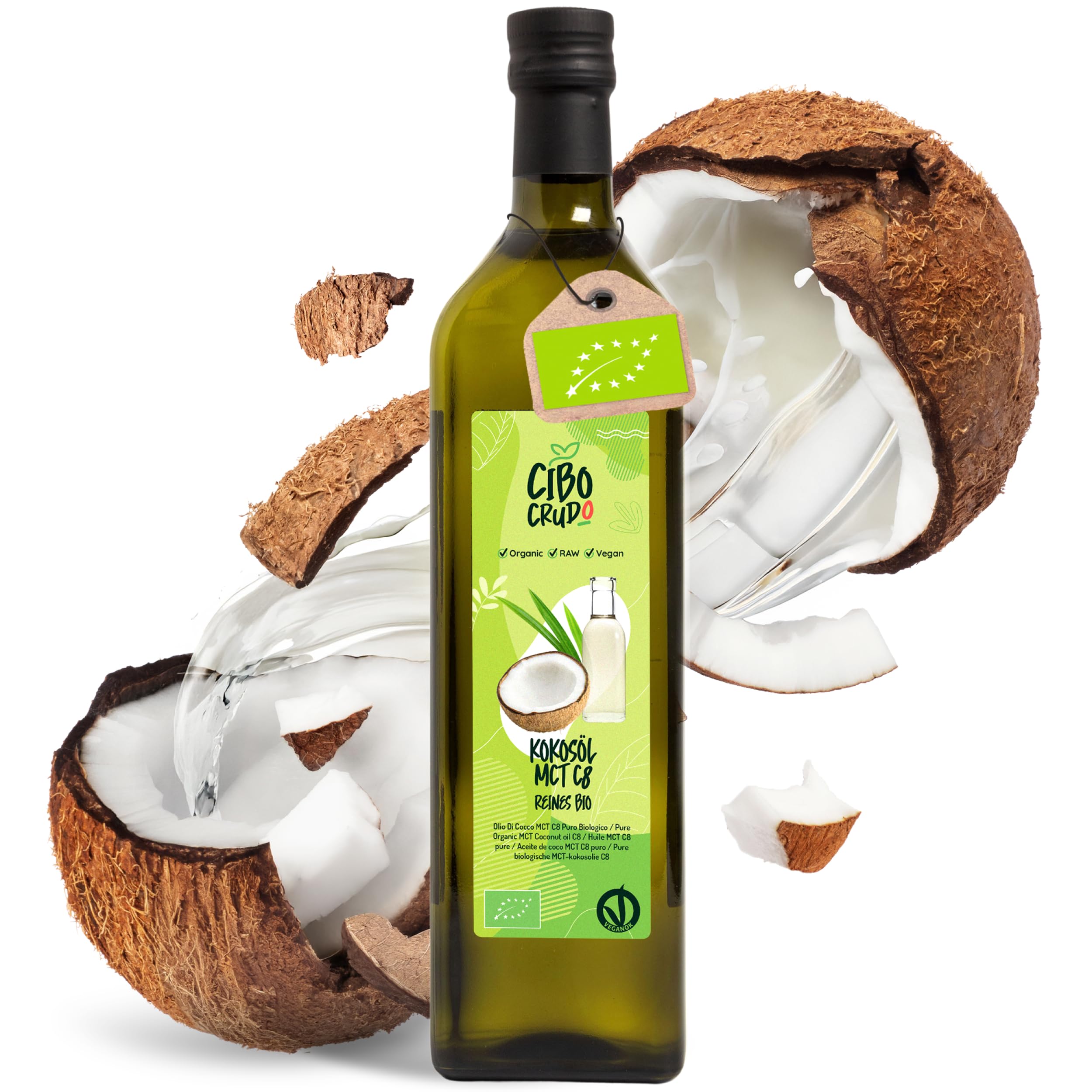 C8 MCT Öl Bio - 1 Lt. Biologische und Rein mct öl c8 für Keto Paleo oder zur Anwendung auf Körper und Haar. Veganes und Vegetarisches.