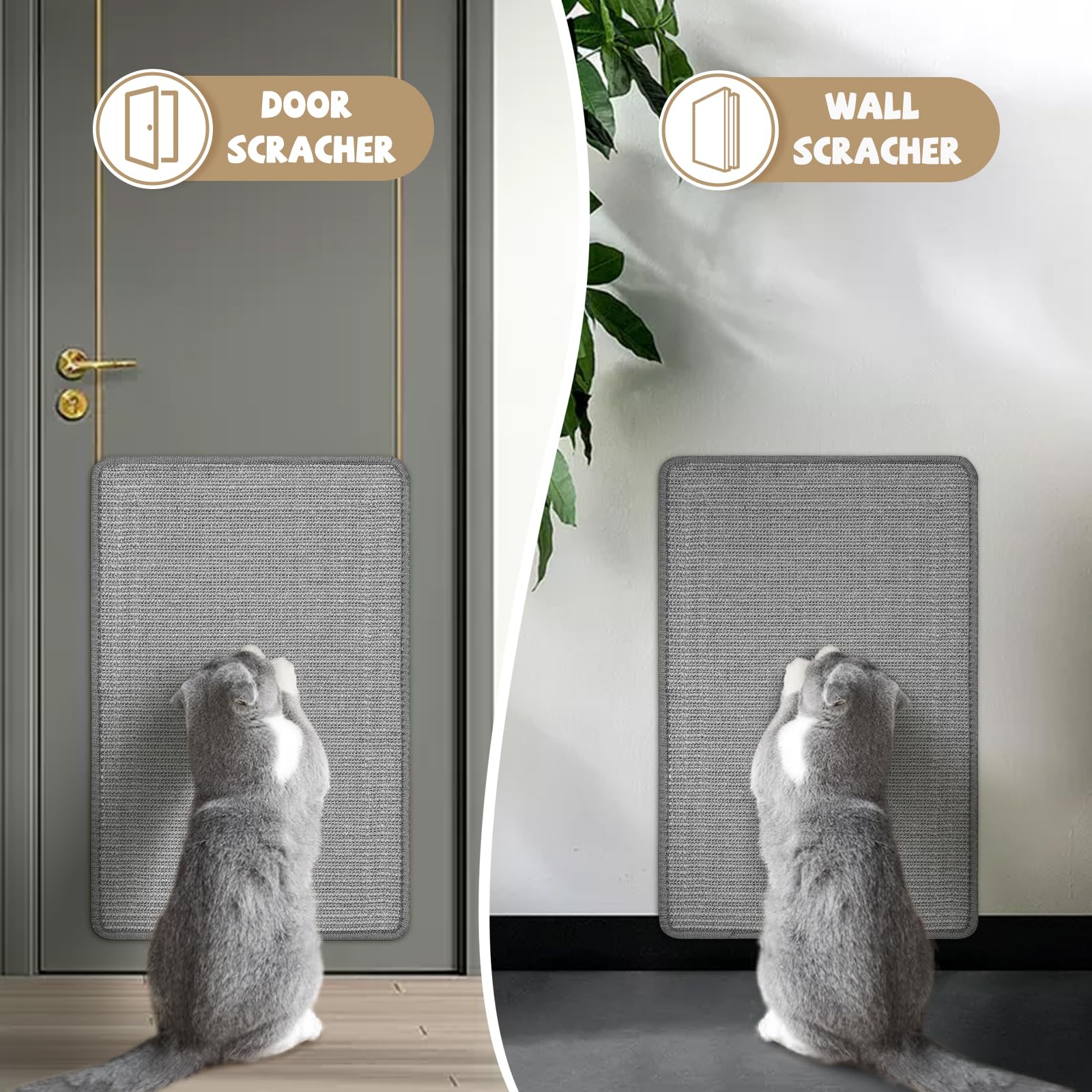 Graciadeco 2 Kratzmatte Katze Wand Sisal Teppich, 60 x 40cm Katzen Kratzbrett Natürlich Katzenkratzbretter, Katzenteppich Sisalmatte Kratzecke für Schützt Möbel, Sofas & Teppiche grau