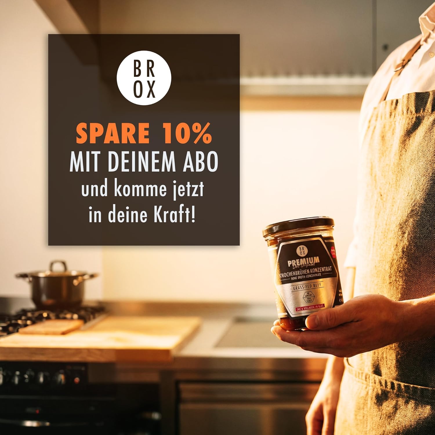 BROX Knochenbrühen-Konzentrat Weiderind (465 g) – 24h gekocht, 205g Kollagen, 3 Sek. Zubereitung – Für 11,5L Rinderbrühe mit maximaler Bioverfügbarkeit – ohne Zusätze, 46 Portionen