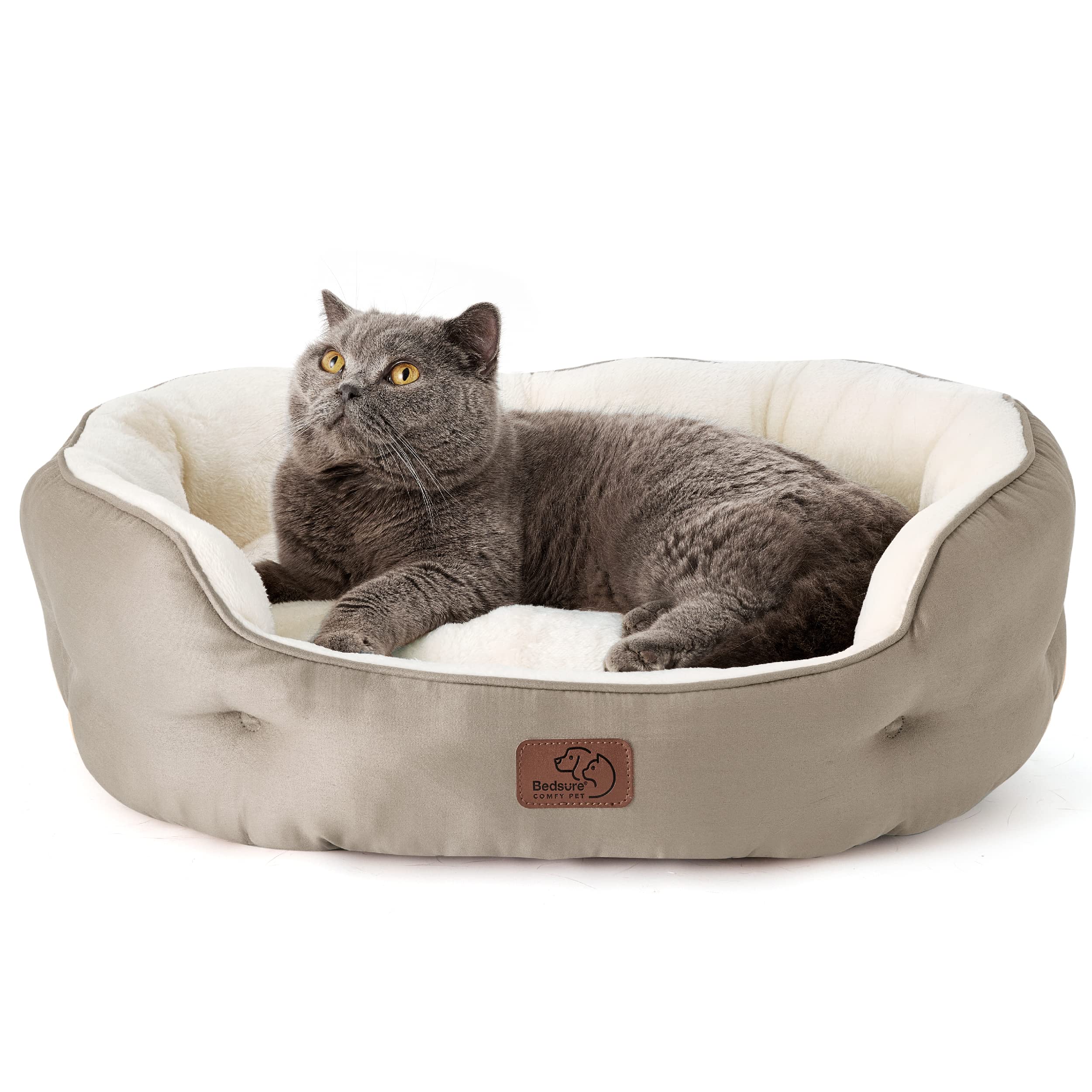 BEDSURE Katzenbett waschbar Katzen Bettchen - 51x48x15cm Katzenkorb mit Zweiseitig Innenkissen Katzenschlafplatz für Katzen oder kleine Hunde,Grau
