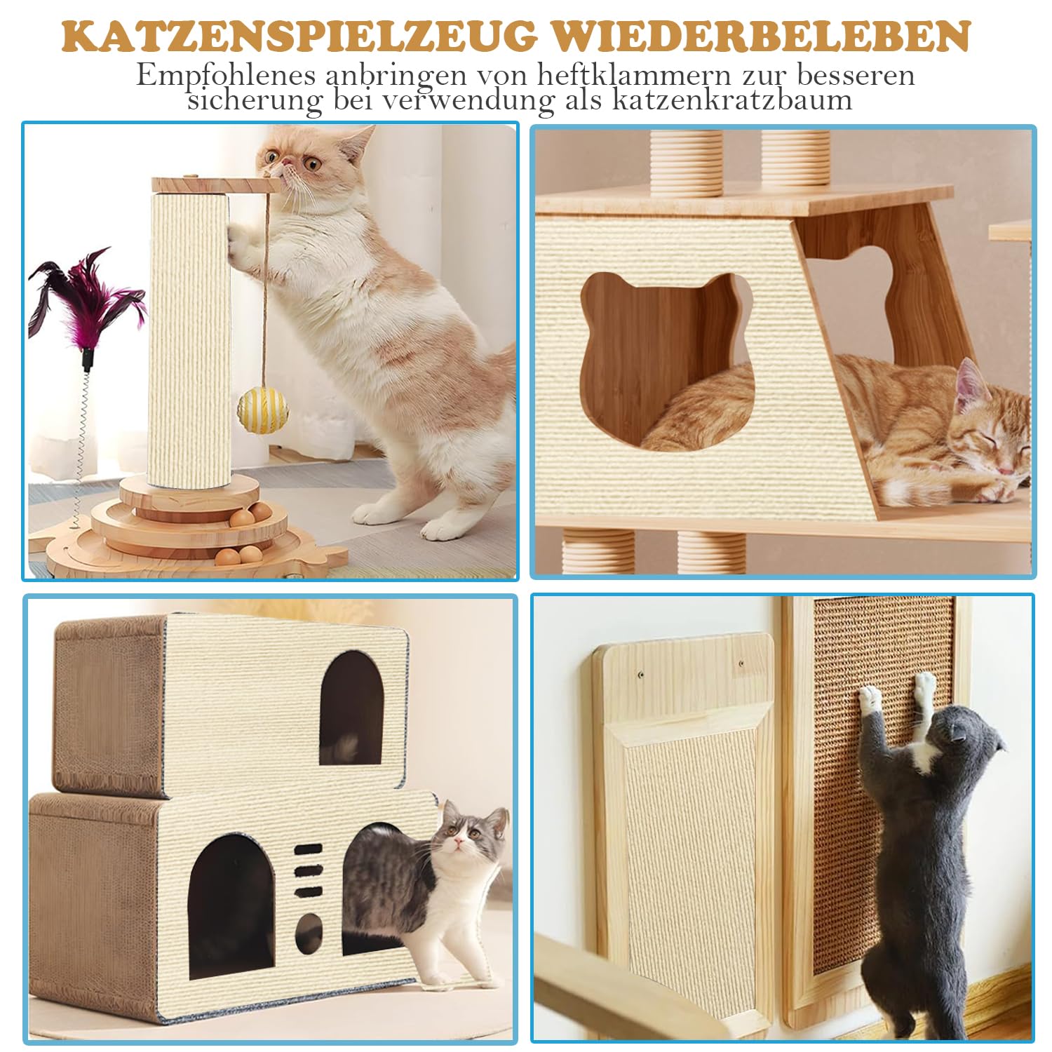 200cmx40cm Selbstklebend Kratzmatte, DIY Kratzbrett, Kratzschutz Sofa, Katzenkratzmatte, AntiKratz Tape für Katzenständer, Holzgriff, Katzenturm