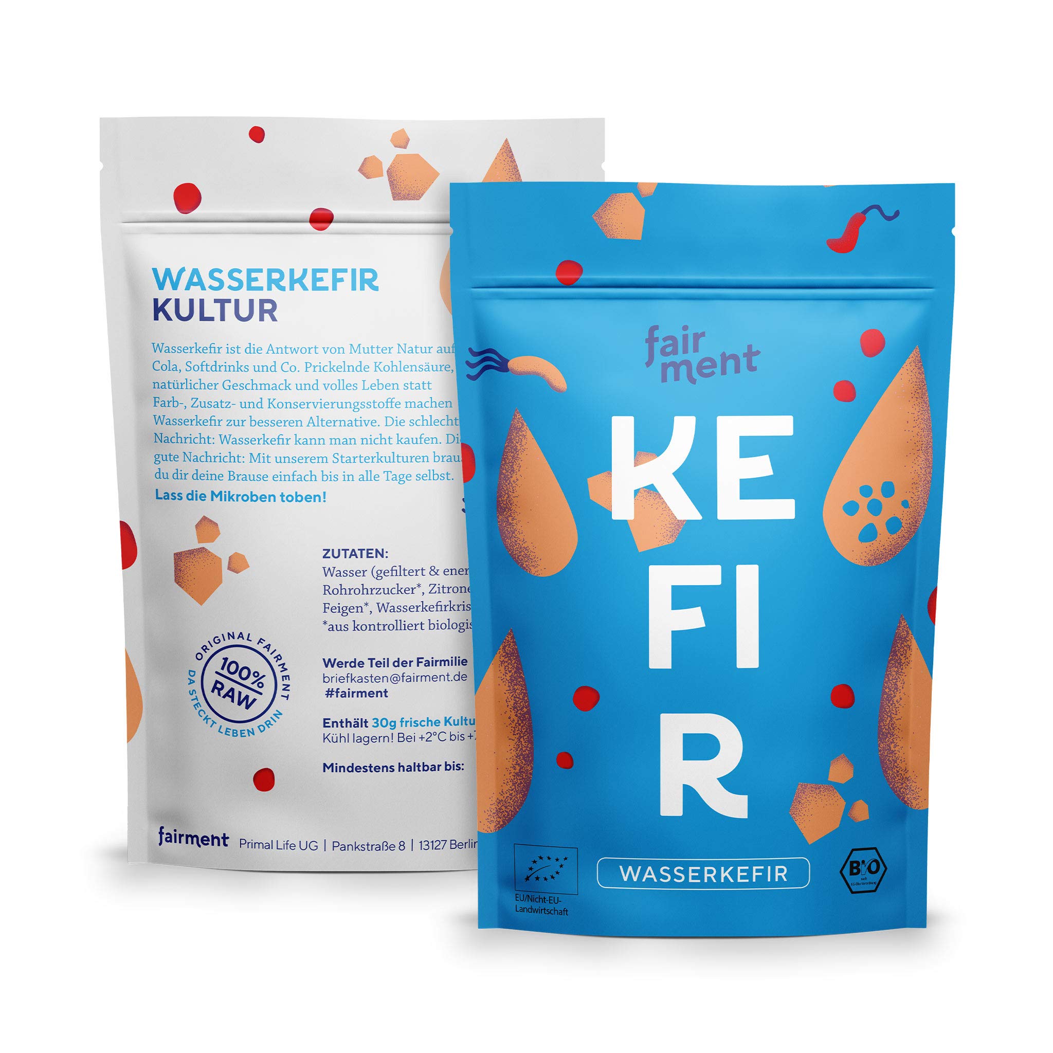Fairment® - Original Bio Wasserkefir Kristalle Starterkulturen für unendlich viel Wasser-Kefir mit Anleitung und Erfolgsgarantie (1 Liter (30g Kristalle)