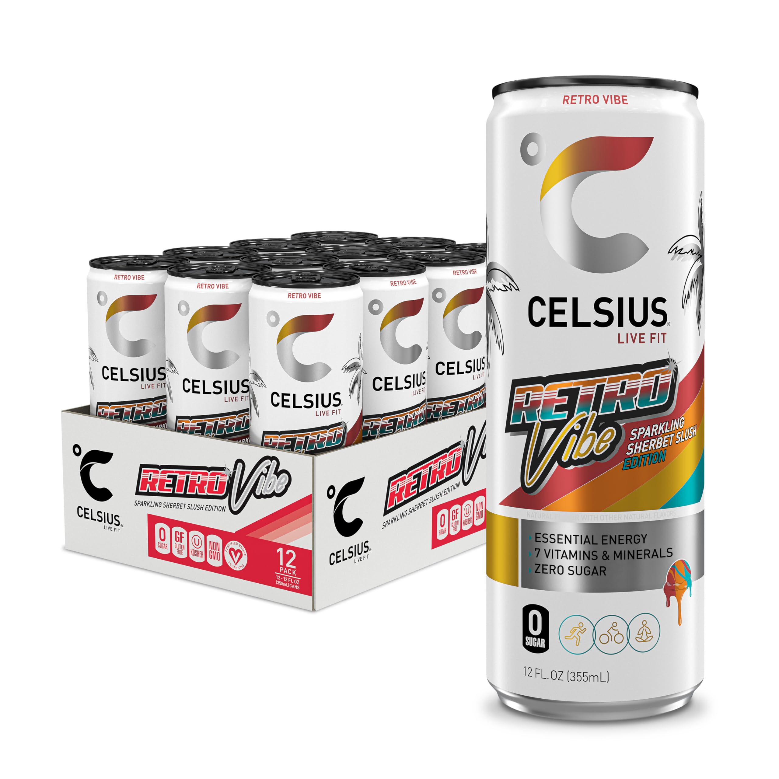 CELSIUS ASTRO VIBE Sparkling Blue Razz, Sugar Free Energy Drink, 12 Fl Oz (Pack of 12)