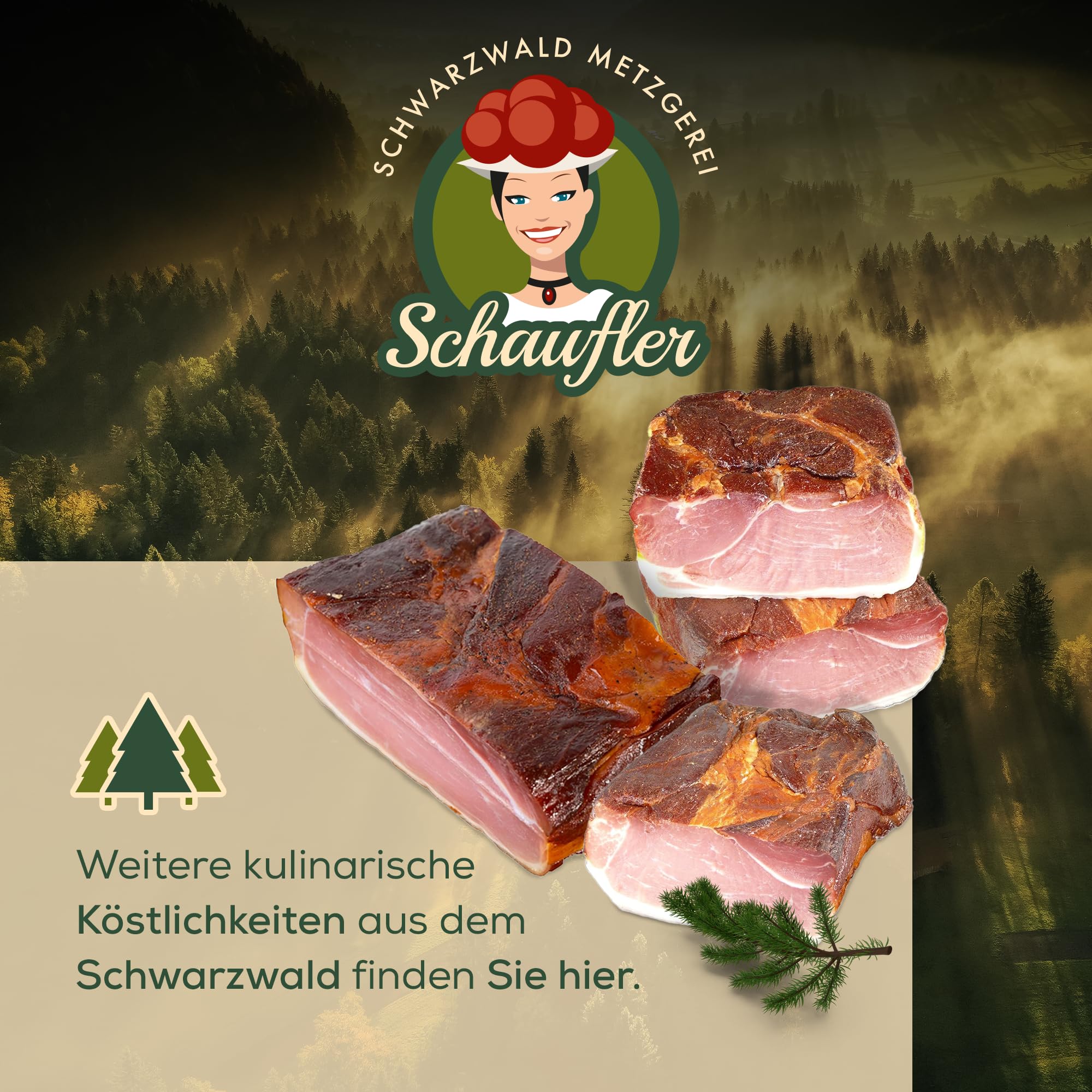 Schwarzwald Metzgerei – Schwarzwälder Schinken am Stück mit herzhaft rauchigem Aroma – Räucherschinken nach Schwarzwälder Tradition (1000g)