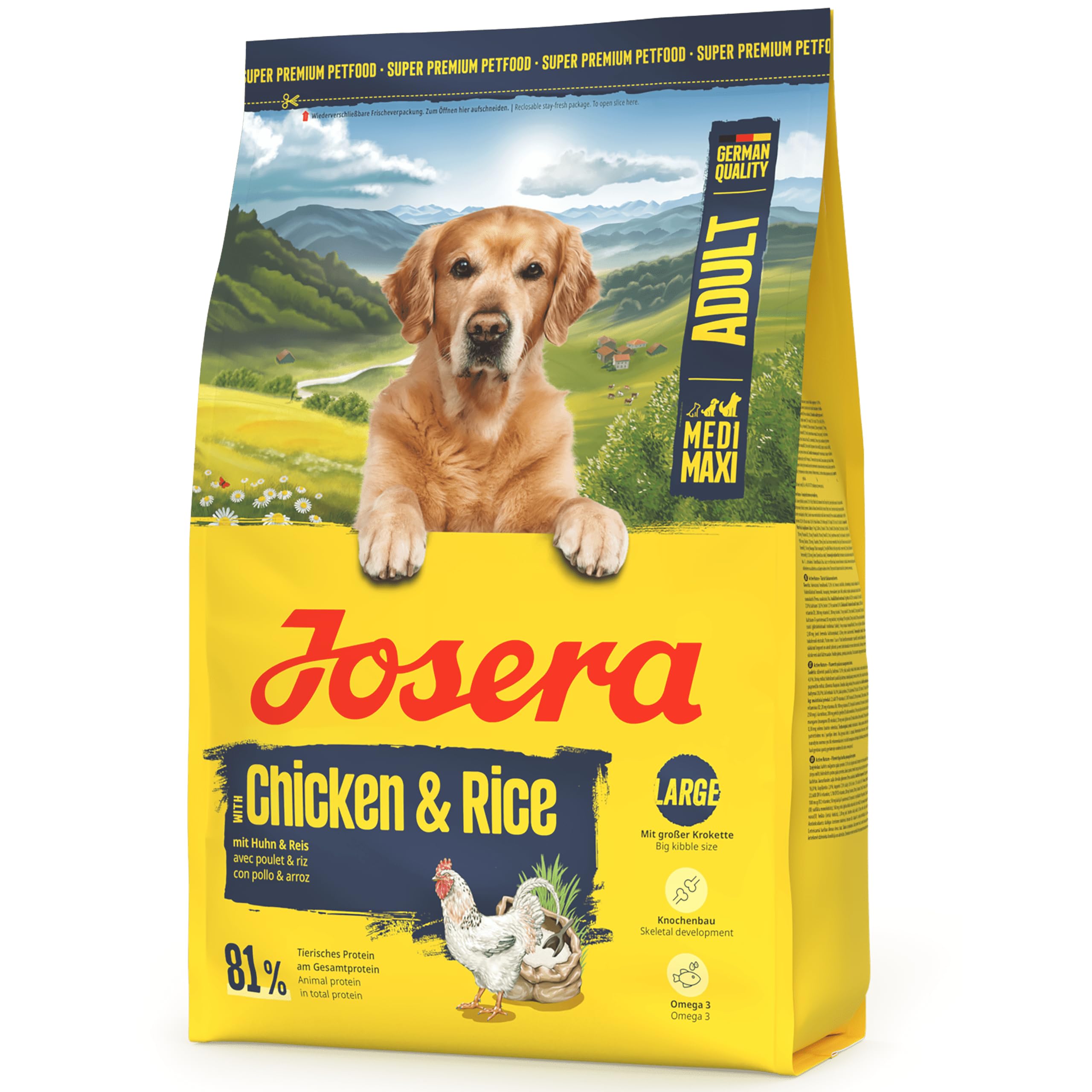 JOSERA Adult Large Optiness Lamm & Reis (1 x 12,5 kg) | Premium Trockenfutter für ausgewachsene Hunde | eiweißreduziert | weizenfrei | wertvolle Fettsäuren | XL-Kroketten gegen Schlingen