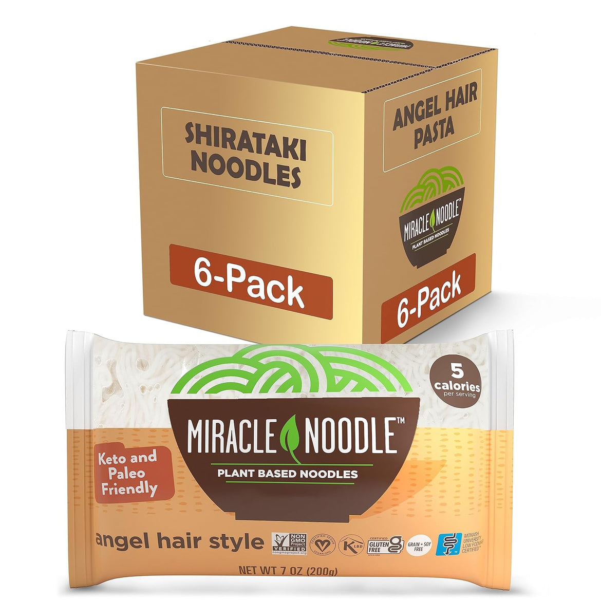 Miracle Noodle Ready to Eat Organic Spaghetti Pasta, 7 Oz (Pack of 6), Plant Based Shirataki Konjac Noodles, 5 Calories, 1g Net Carbs Per Serving, Keto, Gluten-Free
