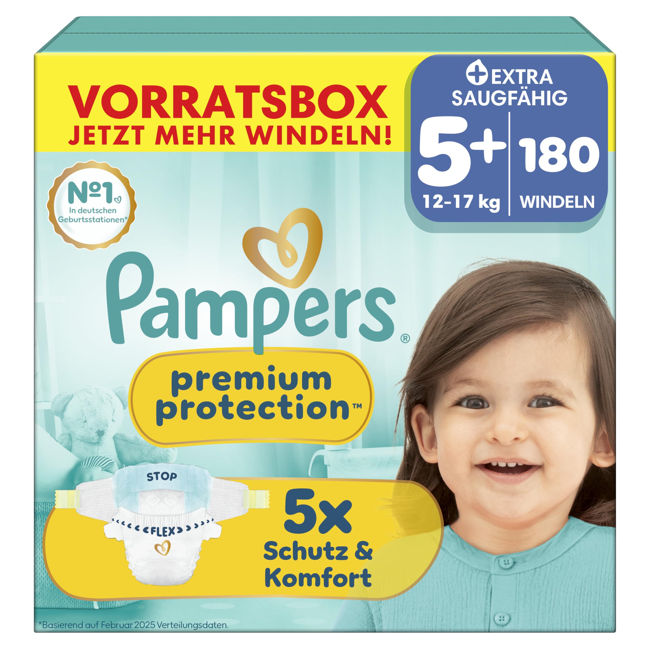 Pampers Premium Protection Größe 4, 186 Windeln, 9kg-14kg, unser Nr. 1 Haut- und Auslaufschutz
