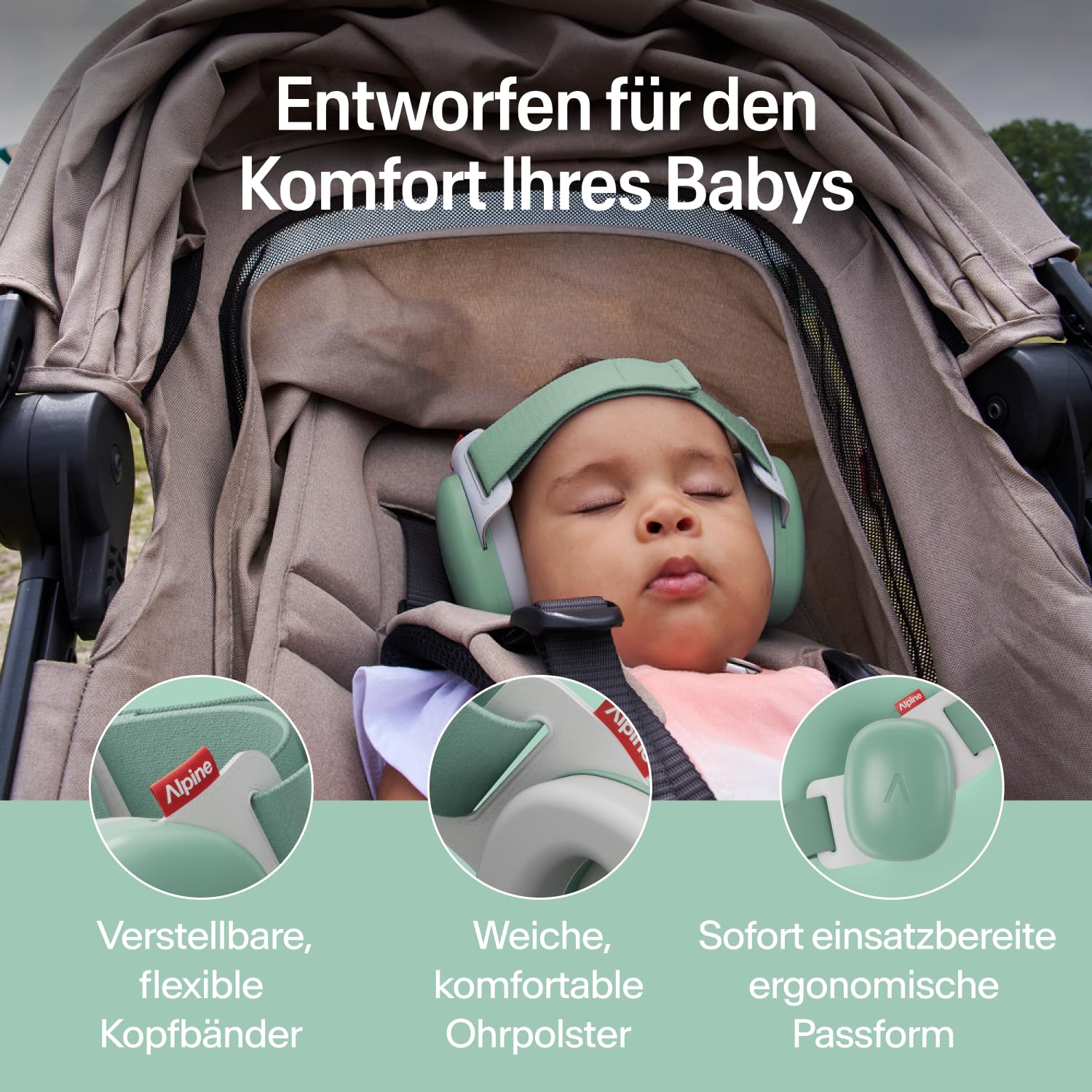 Alpine Muffy Baby Classic - Gehörschutz für Babys - Verstellbares ANTI-SLIP-Kopfband bis 48 Monate - In Deutschland auf Sicherheit getestet - Lärmschutz Kopfhörer verhindert Gehörschäden, Schwarz