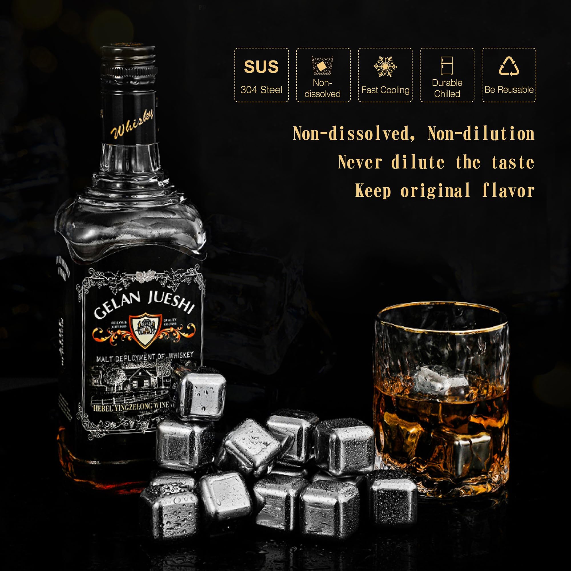 Geschenke für Männer Vatertagsgeschenke - Bullet Eiswürfel Edelstahl Wiederverwendbare Metall Whisky Steine für Jahrestag Und Geburtstag Personalisierte Geschenk für Ihn Ehemann Papa Freund (8Stück)