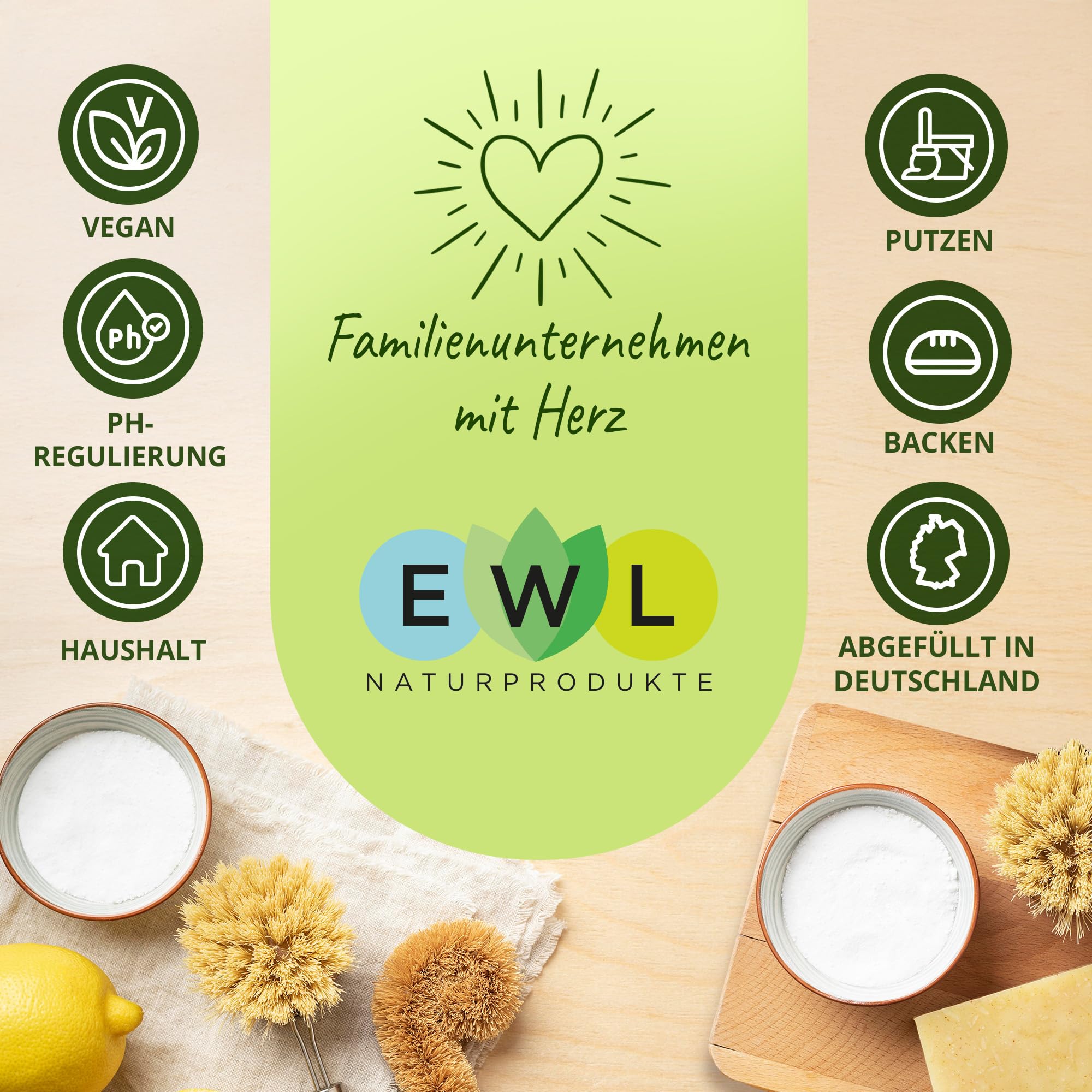 EWL Naturprodukte Natron Pulver 900 g, Backing Soda, Natronpulver in hochreiner Lebensmittelqualität, Herstellung und Abfüllung in Deutschland