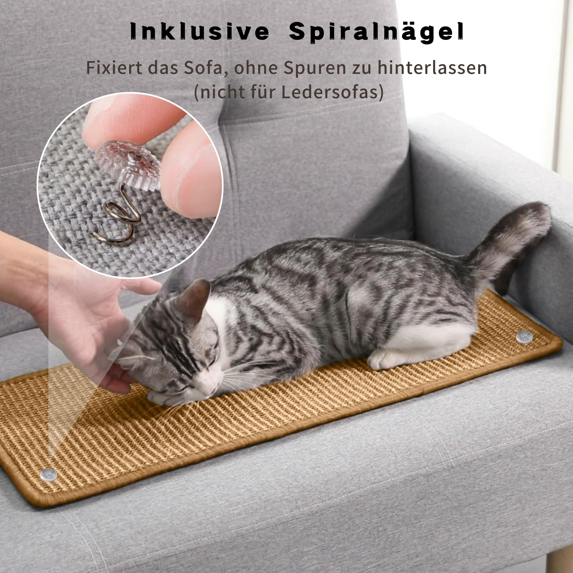 2 Stück Kratzmatte aus Sisal, Kratzmatte für Katzen, mit Klebeband, Katzenkratzmatte, Teppich zum Schutz der Wand, 60 × 25 cm (Braun)
