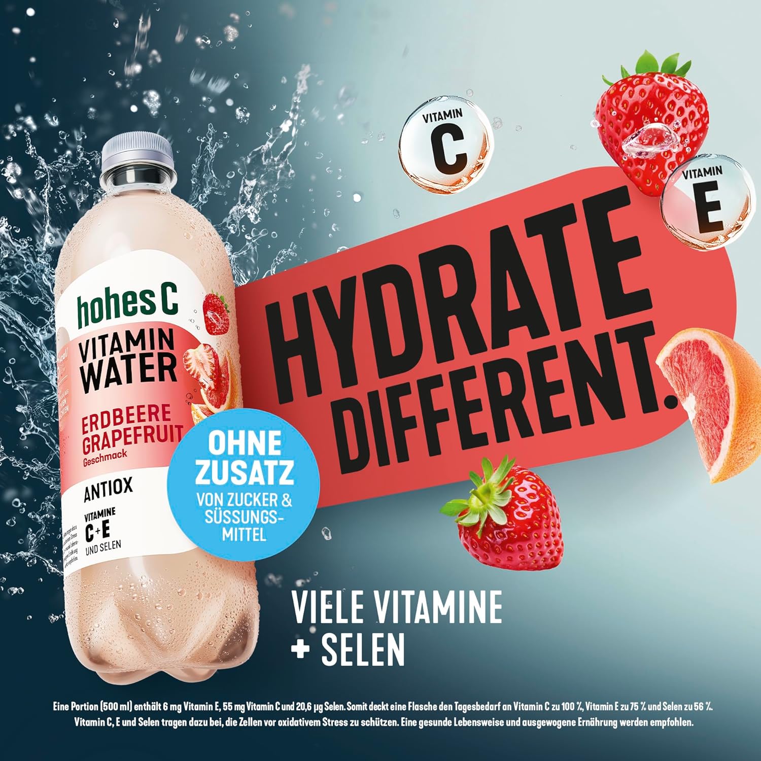 hohes C Vitamin Water Protect Limette & Ingwer (6 x 750ml), für dein Immunsystem: Vitamin C, D, E + Zink, gegen oxidativen Stress, nur 6kcal/100ml, ohne Zuckerzusatz & Süßungsmittel, vegan