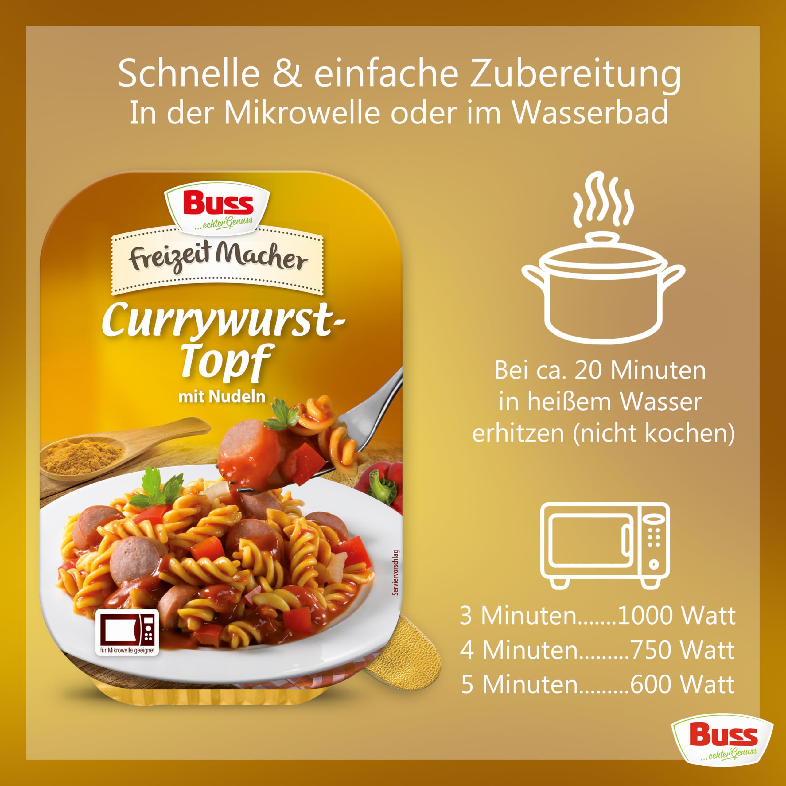 Buss Freizeitmacher Traditioneller Grünkohl Eintopf mit Kartoffeln und Mettenden - Fertiggerichte zum Aufwärmen in Mikrowelle & Topf - Schnell & Einfach Zubereitet - 12 x 300g