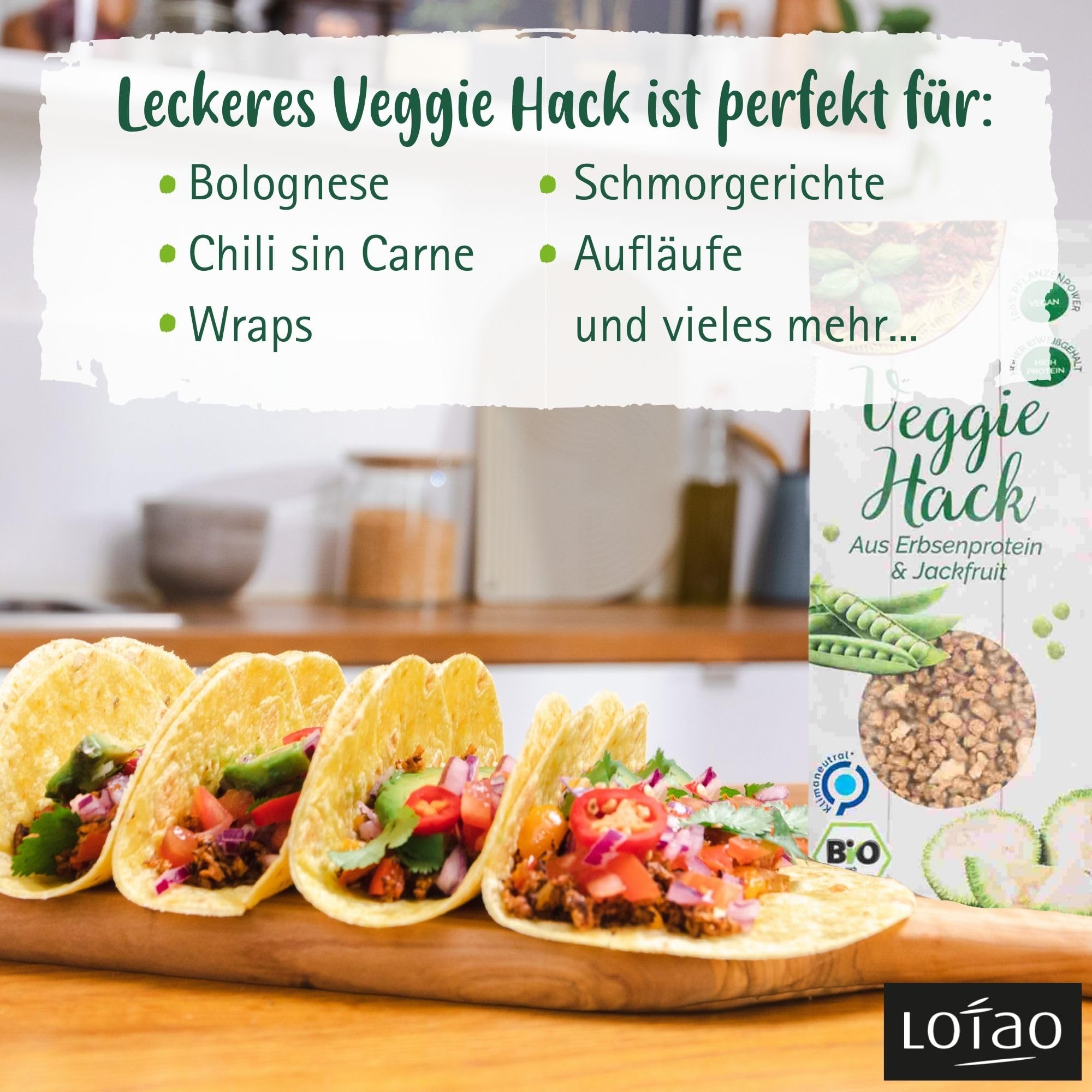 Lotao Veggie Hack – Bio, Vegan, Proteinreich – 1000g Hack auf Erbsenprotein-Basis mit Jackfruit – Perfekt für Bolognese, Burger, Braten & vieles mehr